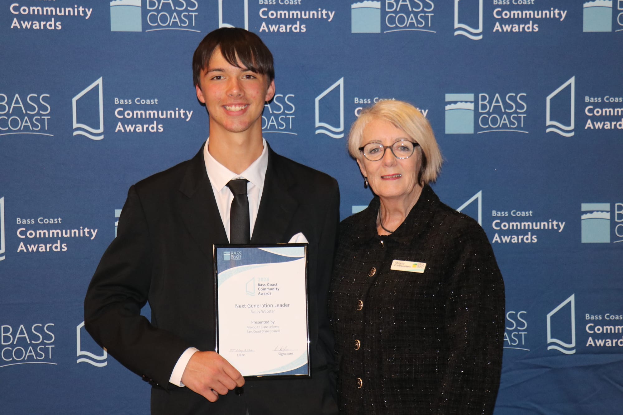 Bailey Webster, a remarkable young person in the community, received the Next Generation Leader Award last night.