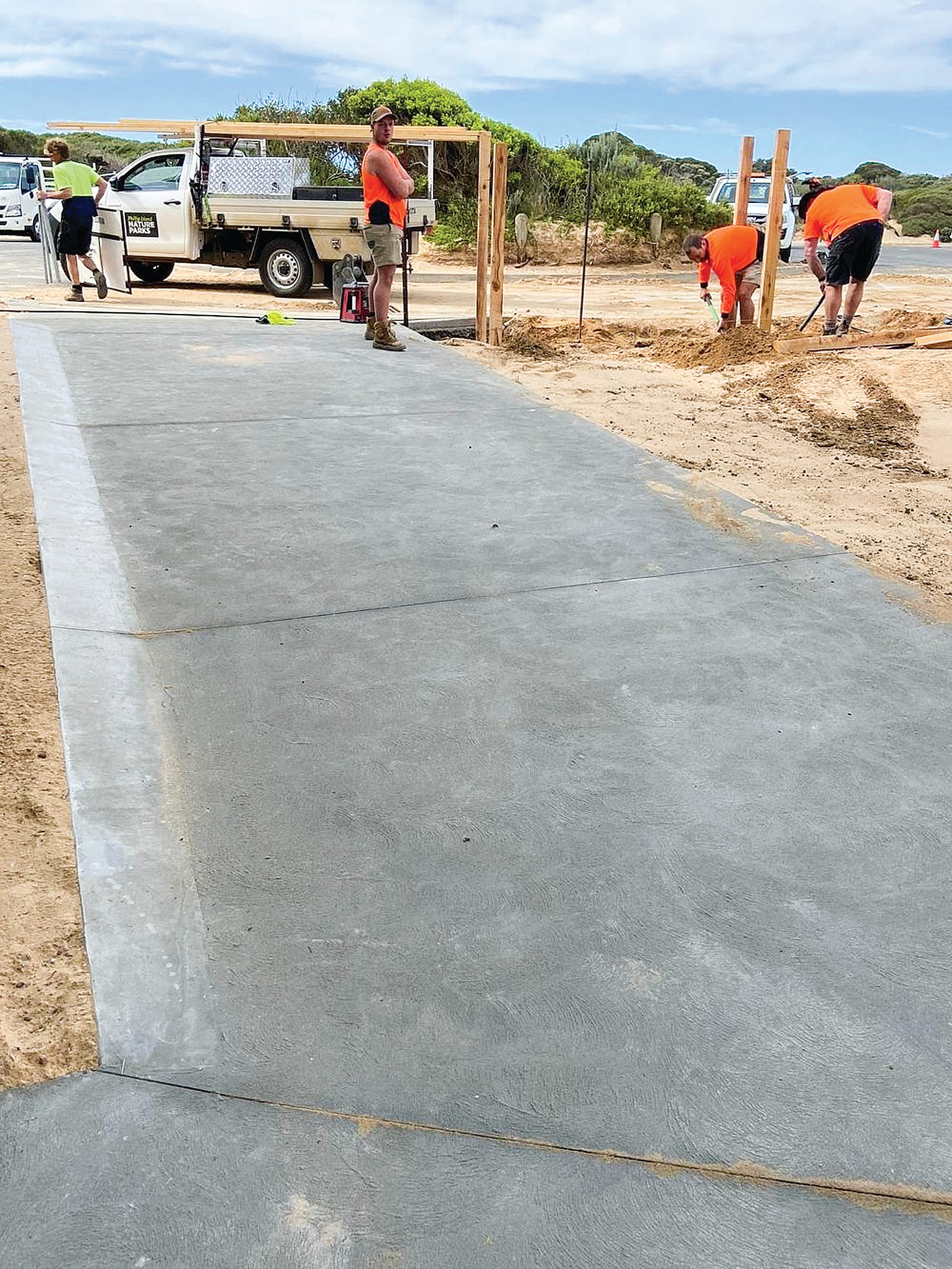 A new path was constructed at the Woolamai Surf Life Saving Club thanks to a grant from the San Remo Bendigo Community Bank and Coastcare.