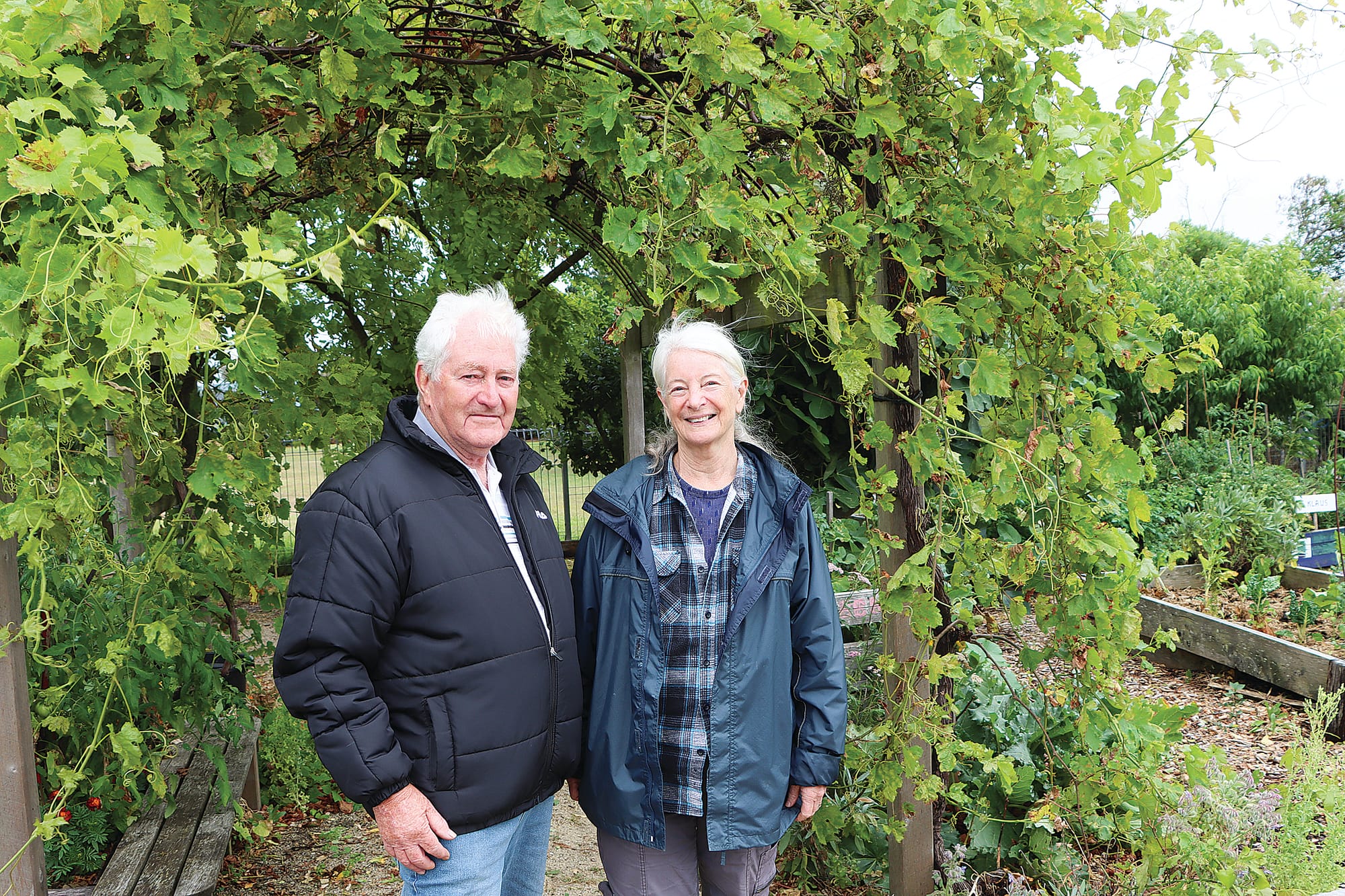 Kevin Hayhow and Linda Gordon at the Wonthaggi Community Garden where Linda is the coordinator.