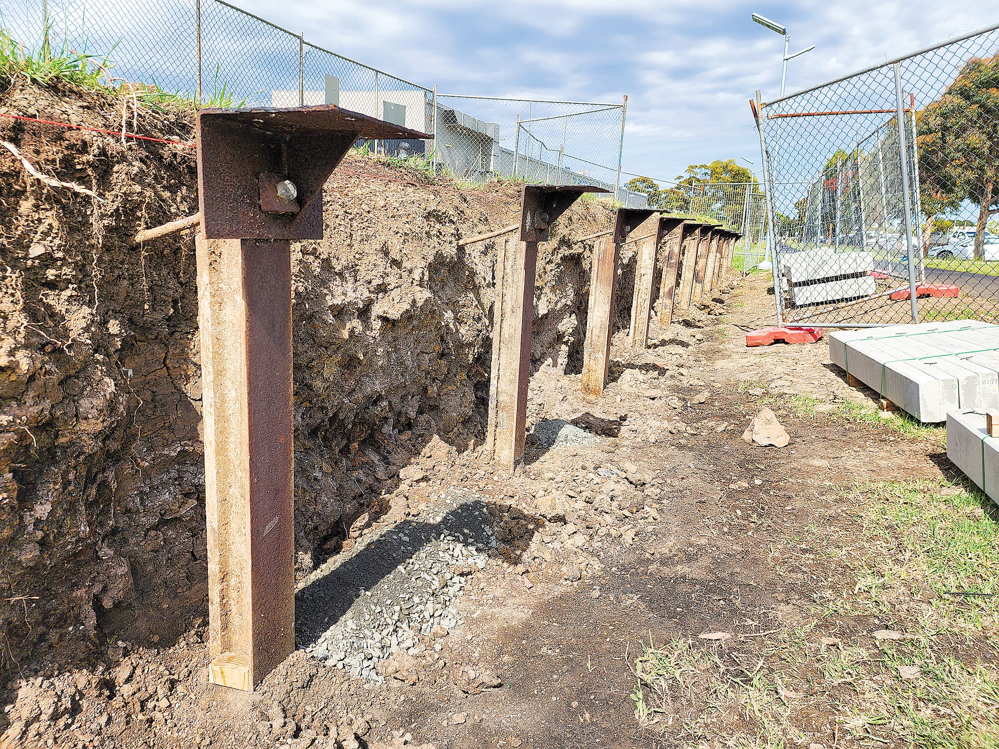 Old railway tracks were used to form the original retaining wall that is currently being rejuvenated as part of the upgrade works. C24_5023