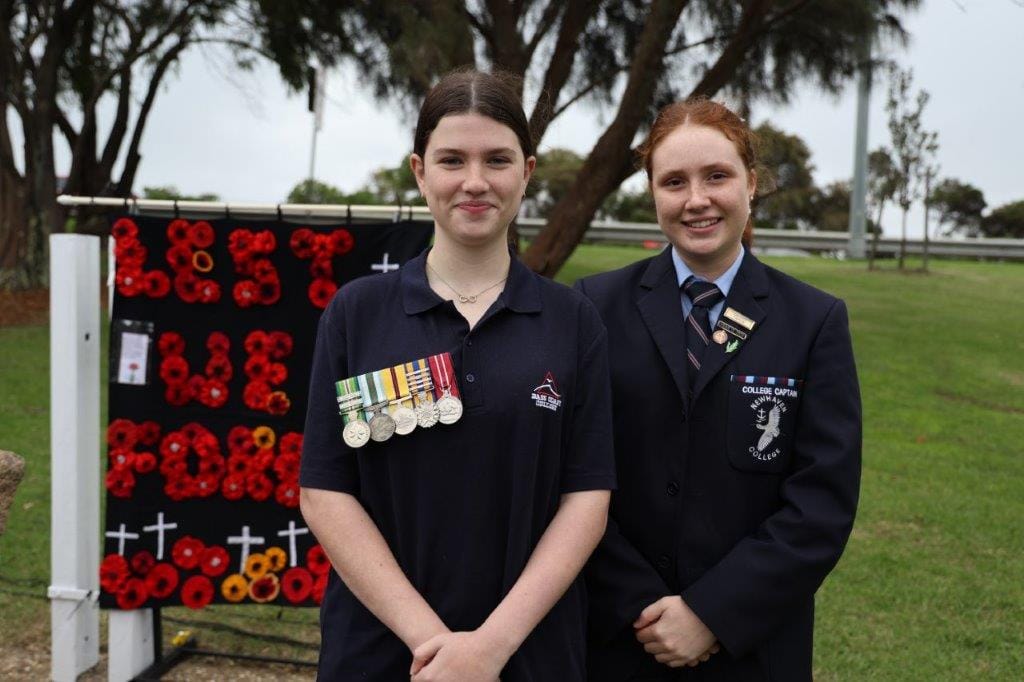 Year 9 student at Bass Coast Secondary College Jazmin Burnett and a co-captain at Newhaven College Alice Mabilia were guest speakers at San Remo’s Anzac Day service.