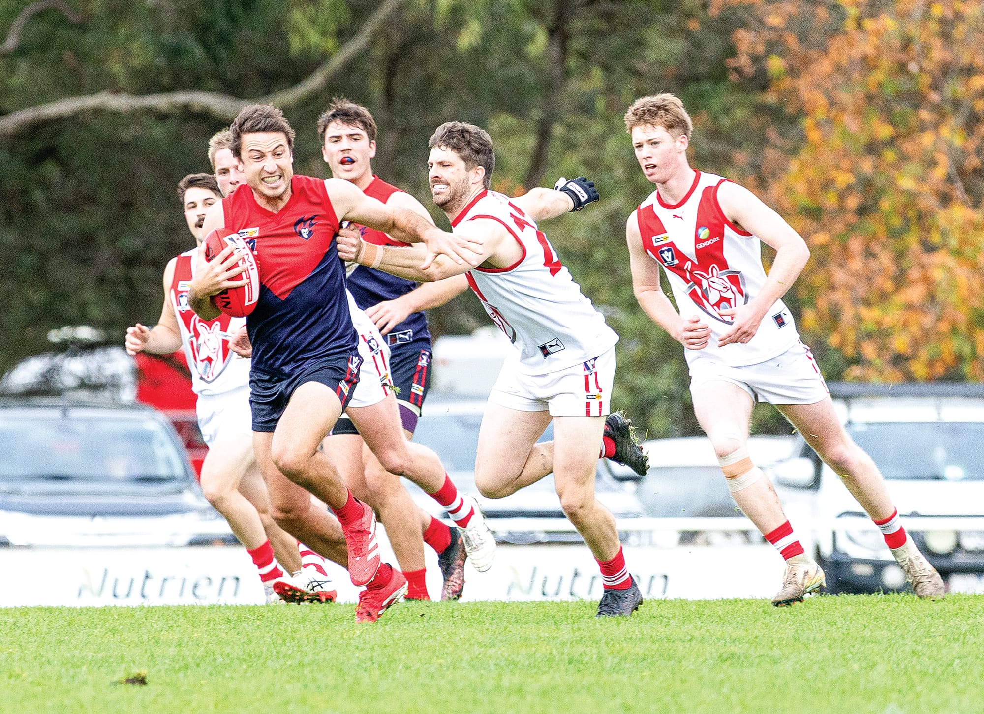 There ain’t nothing going to slow Sam Wilson down as he charges away. Photo: Bec Casey Sports Photography.