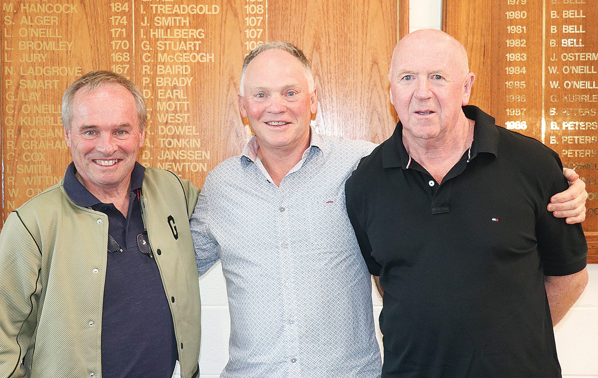 Neil Edwards, Greg Evison, and Daryl Nolan at the Korumburra Cricket Club 50th reunion. Z33_4523