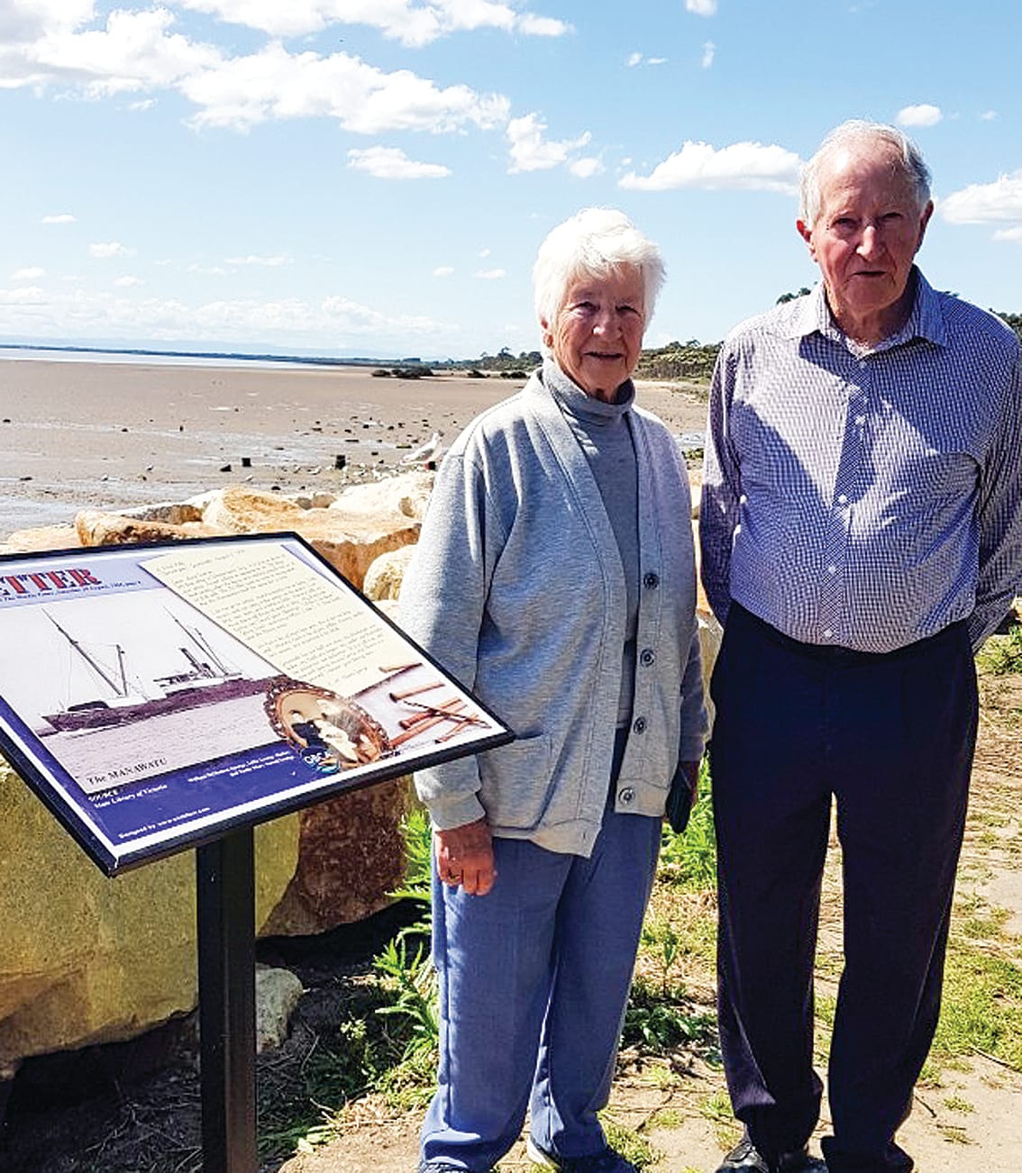 Mary Rodda (nee. George) and Allan George with their grandparents and aunties history board.