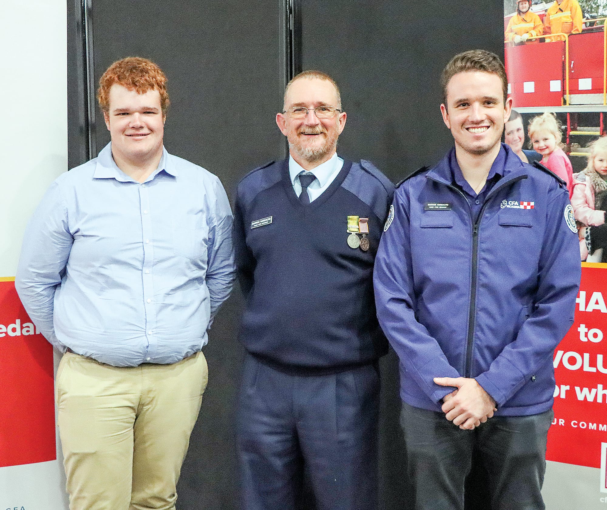 Ruby Fire Brigade’s Tim, Darren and Nathan Hardacre.  (Medals were collected on behalf of Corey Adams and Emma Lynch). A34_1623 