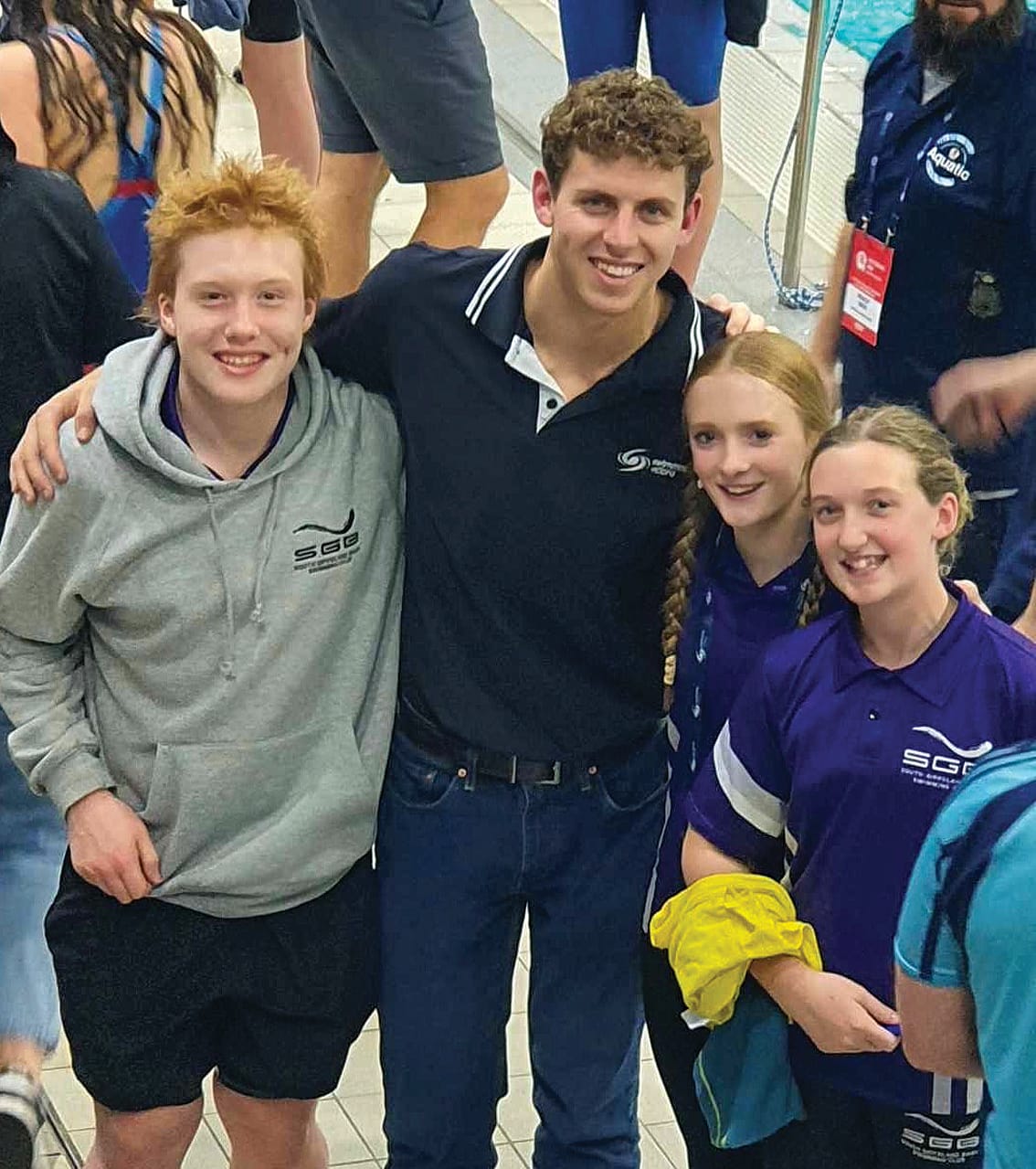 Bowen Gough with some of the South Gippsland Bass swimmers.