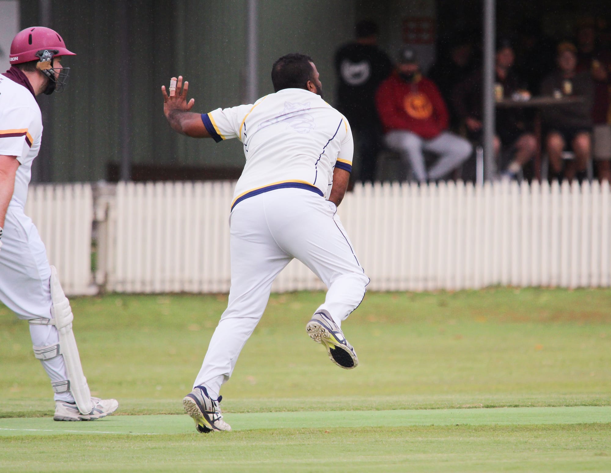 Isuru Wickramsinghe sends one down for Koonwarra L/RSL at Outtrim Recreation Oval. B07_0623