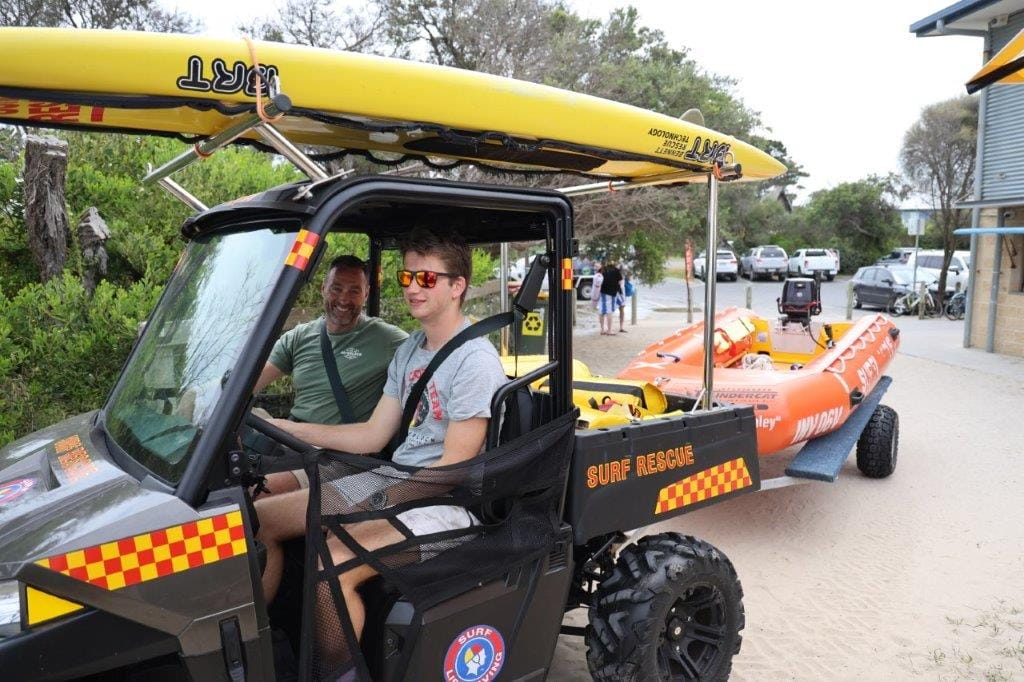 Loaded up and ready to go, Inverloch Surf Lifesaving Club patrol member Lucy Tate gets ready for the start of the volunteer patrol season last Saturday.