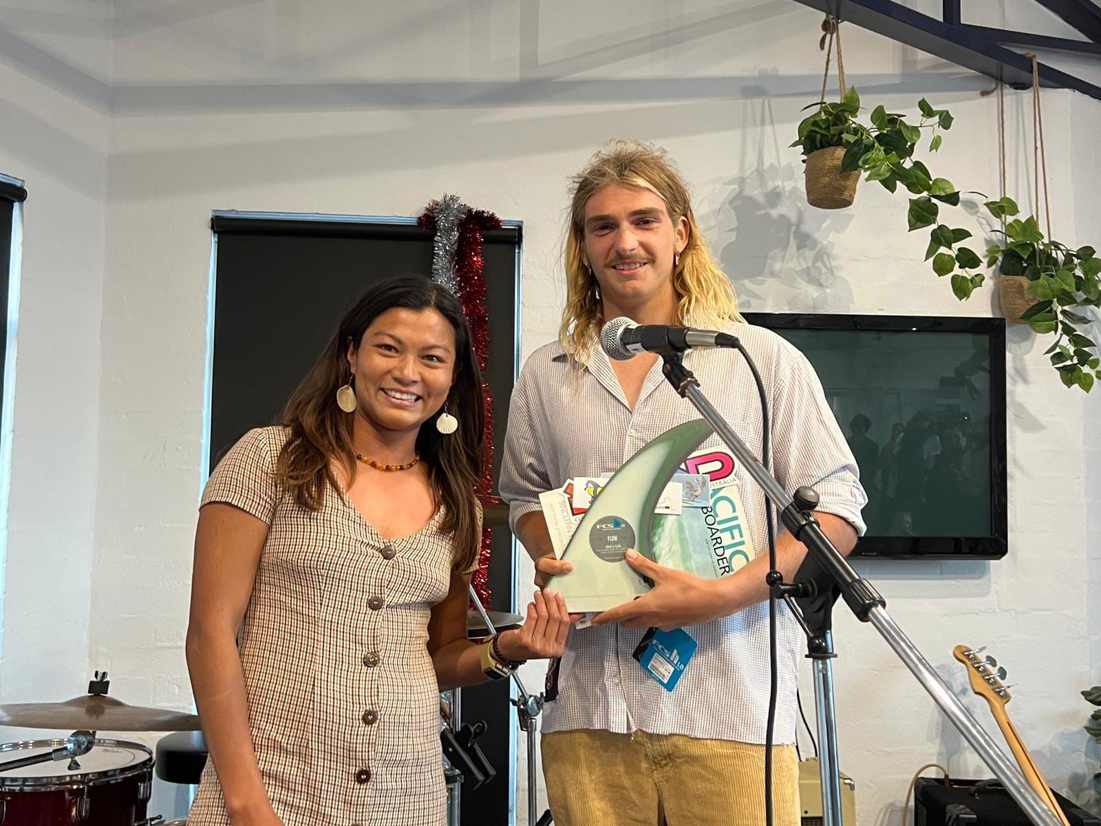 Nala Taylor, Longboard Coordinator with Tom Fahey, Winner Open Men's. 