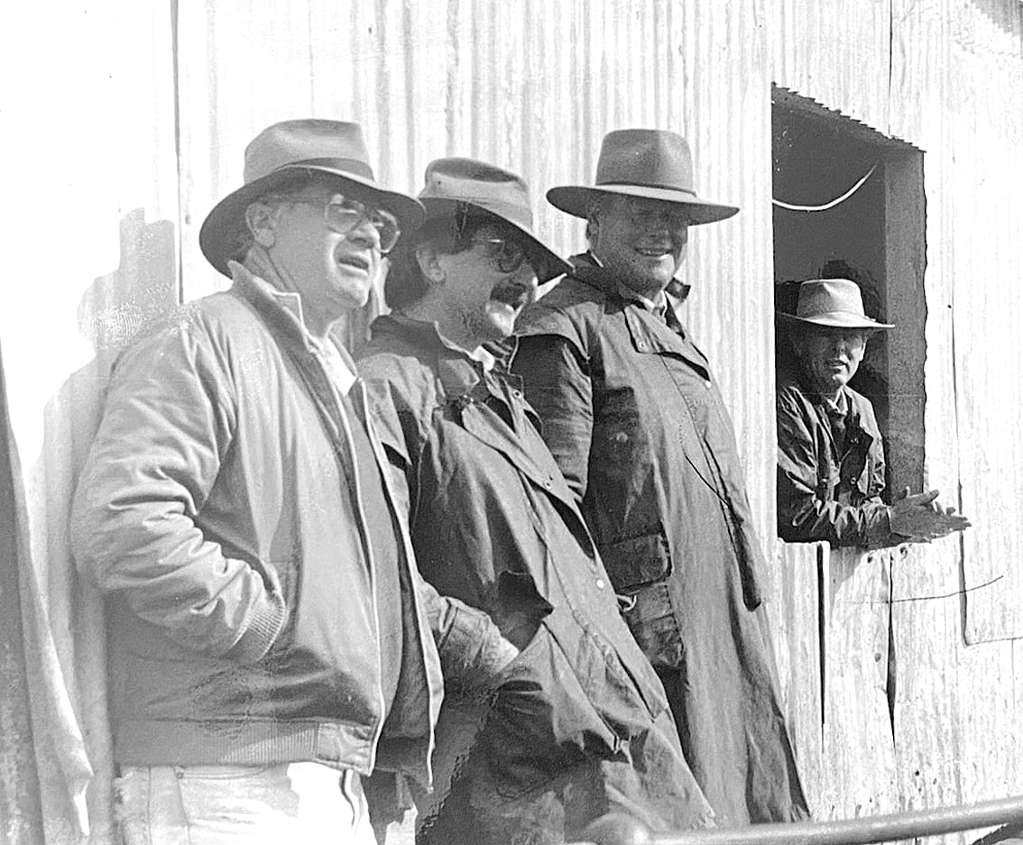 The founders of SEJ Livestock; Bill Sweeney, Bill Egan, Mike Stevens and Terry Johnston at a clearing sale back in the day. The freehold property, where SEJ Livestock and Real Estate will continue to operate is going to auction on Thursday, April 11.