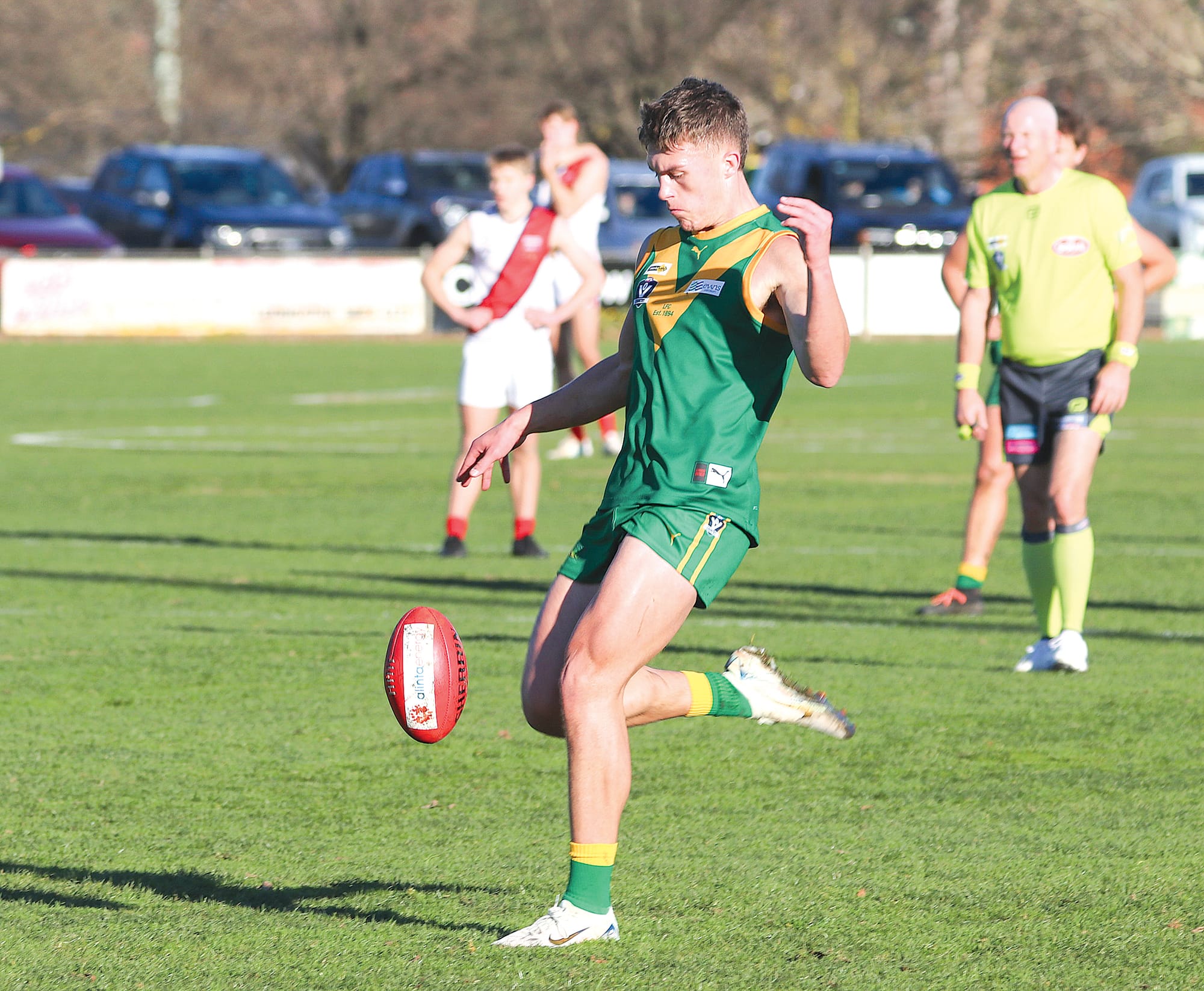 Patrick Ireland slotting one of his 12 goals for the day for Leongatha. w06_2725