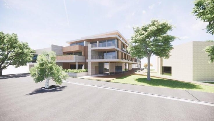 A four-storey apartment complex, at 85 Thompson Avenue Cowes is expected to put the scale of the Cowes Cultural and Community Centre, next door, into new context.