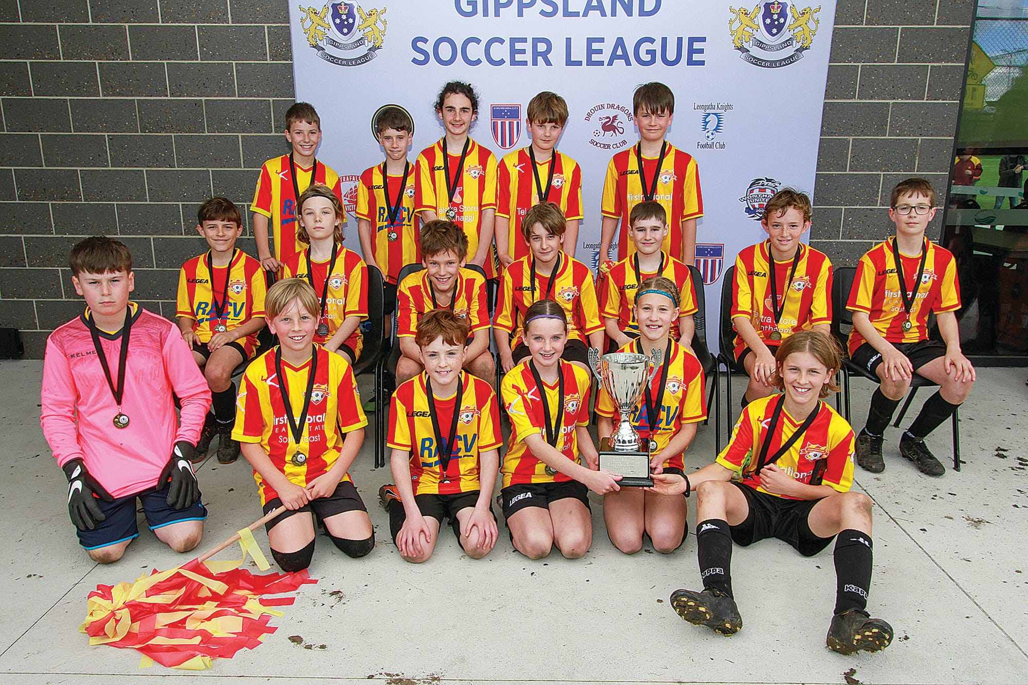 U12B Mixed Champions – Inverloch Stars. Tilba Anderson, Alby Bright, Roy Bright, Anahla Cameron (captain), Jordan Falzon, Jayden Harrick, Jack Hynd, Kai Loenen, Reef Metselaar, Lachlan Moore, Fraser Oliver, Joshua Settle, Patrick Smith, Aylah Strickland. Coach: David Settle, Team Manager: Erin Bright.