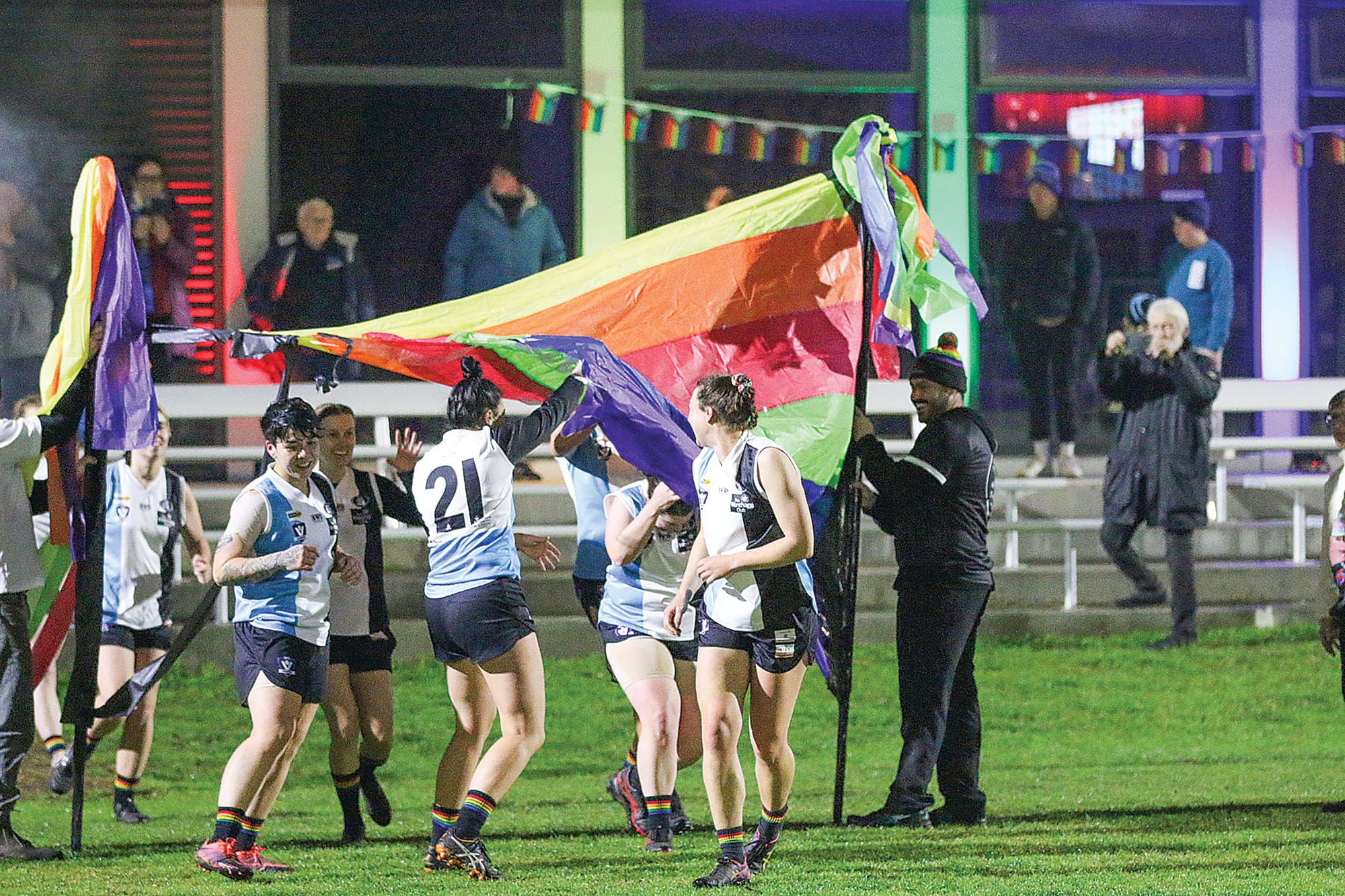 The Bass Coast Breakers ran through the banner to launch this year’s Pride Round.