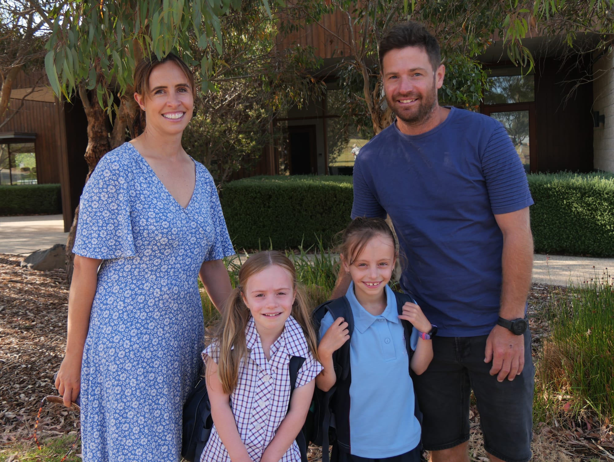 Prep Madison Lewandowski was accompanied to her first day of school by big sister Airlie and parents Jenni and Dean. 