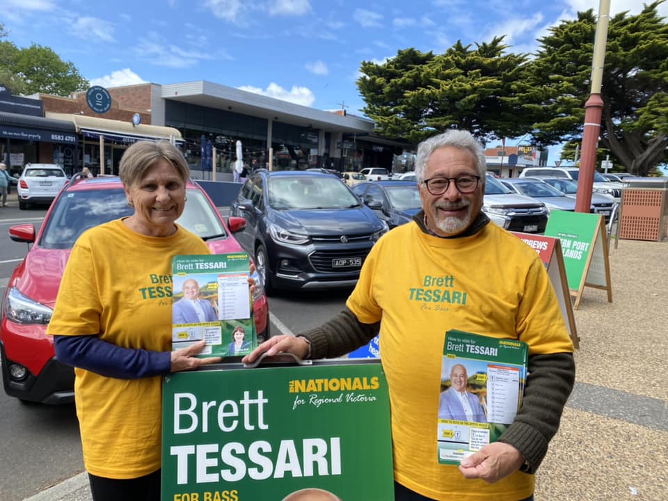 The Nationals' Brett Tessari got a little bit of help from his friends at the Early Voting Centres.