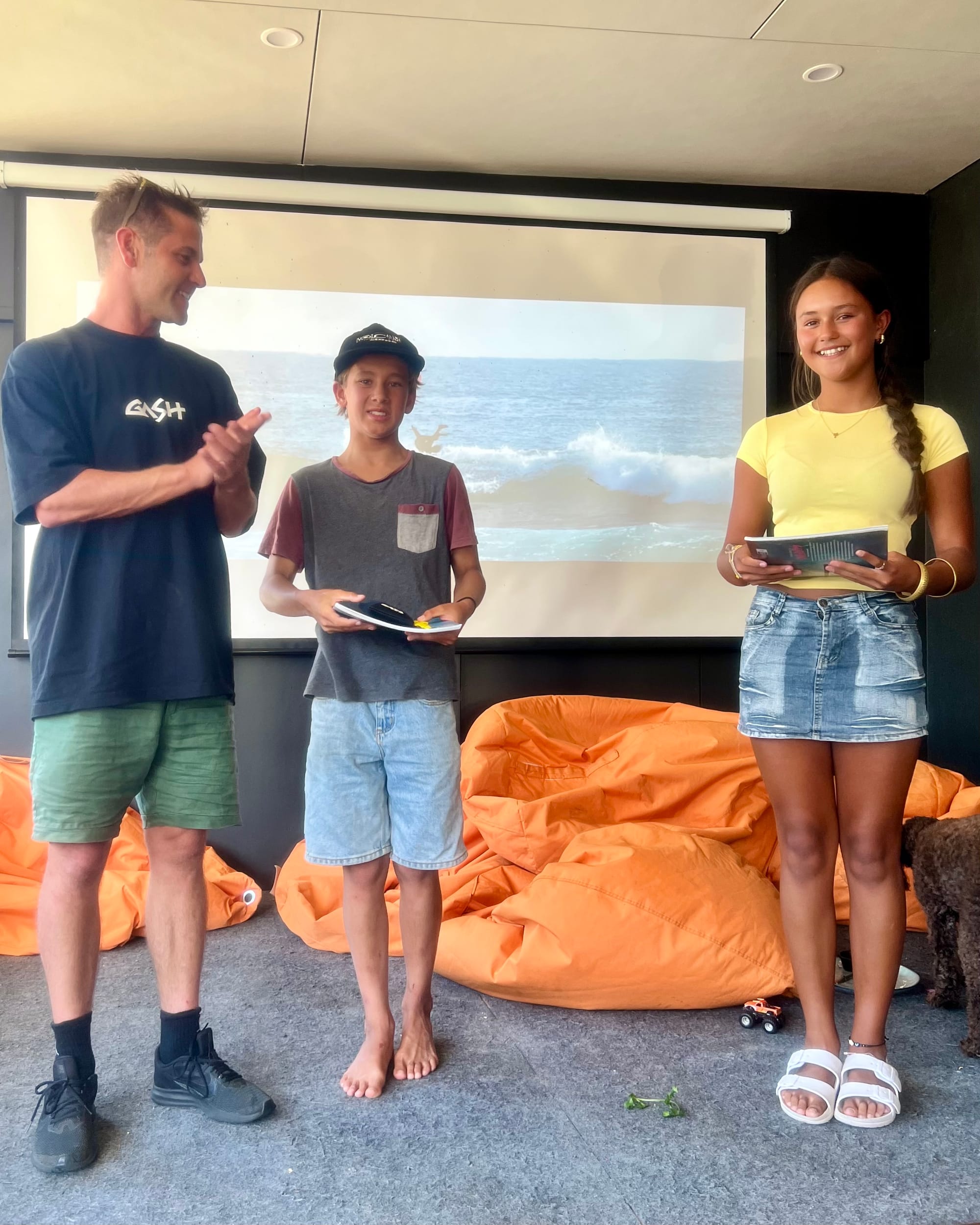 PIBC President Jake Eisen with award winners First Time on a Twinny: Denver Preddice-Firth and Most Improved: Phoenix Stedman.