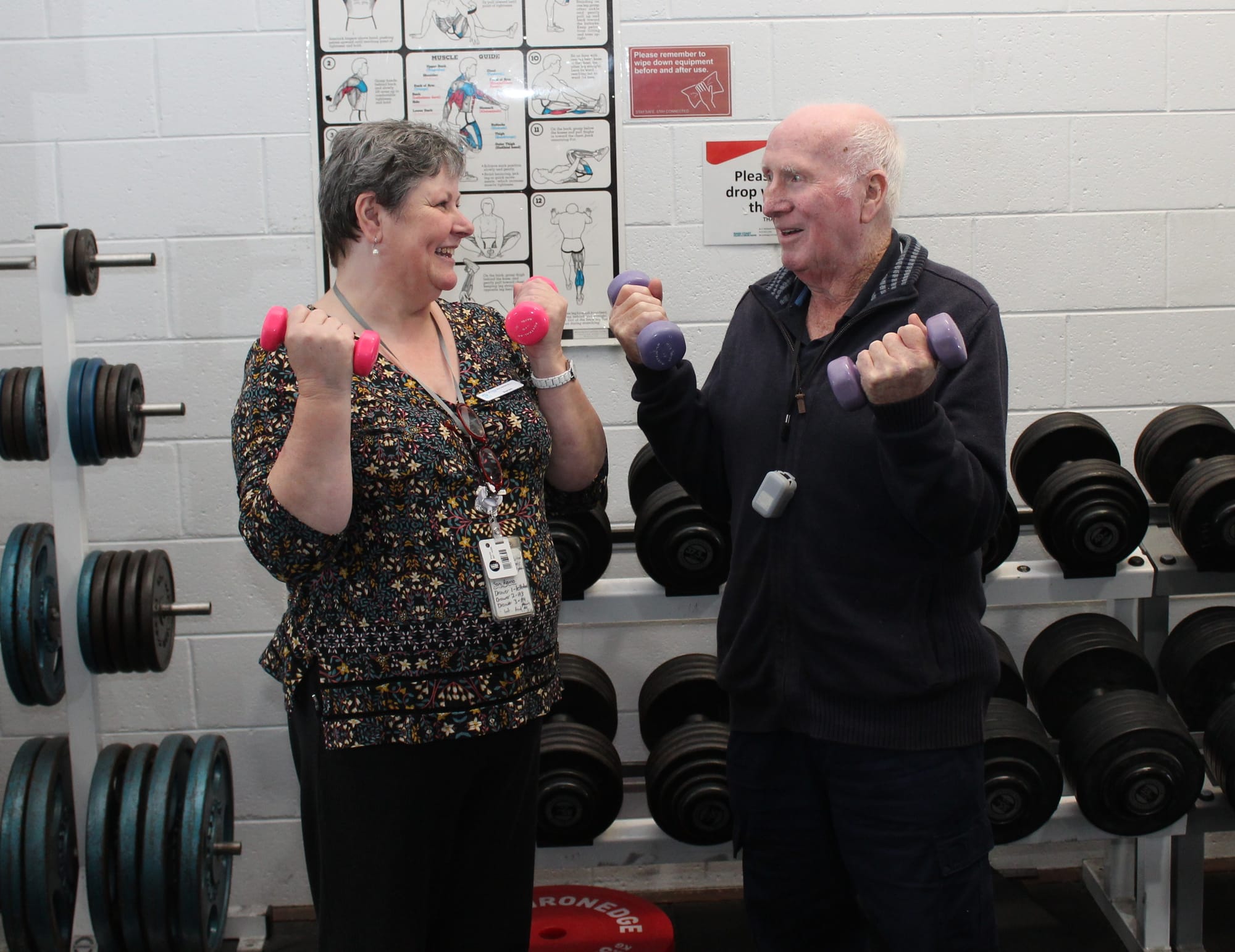 Cardiac Clinical Nurse Consultant Karen Billman helps client Dick Pendlebury work through his rehabilitation session at Wonthaggi YMCA.