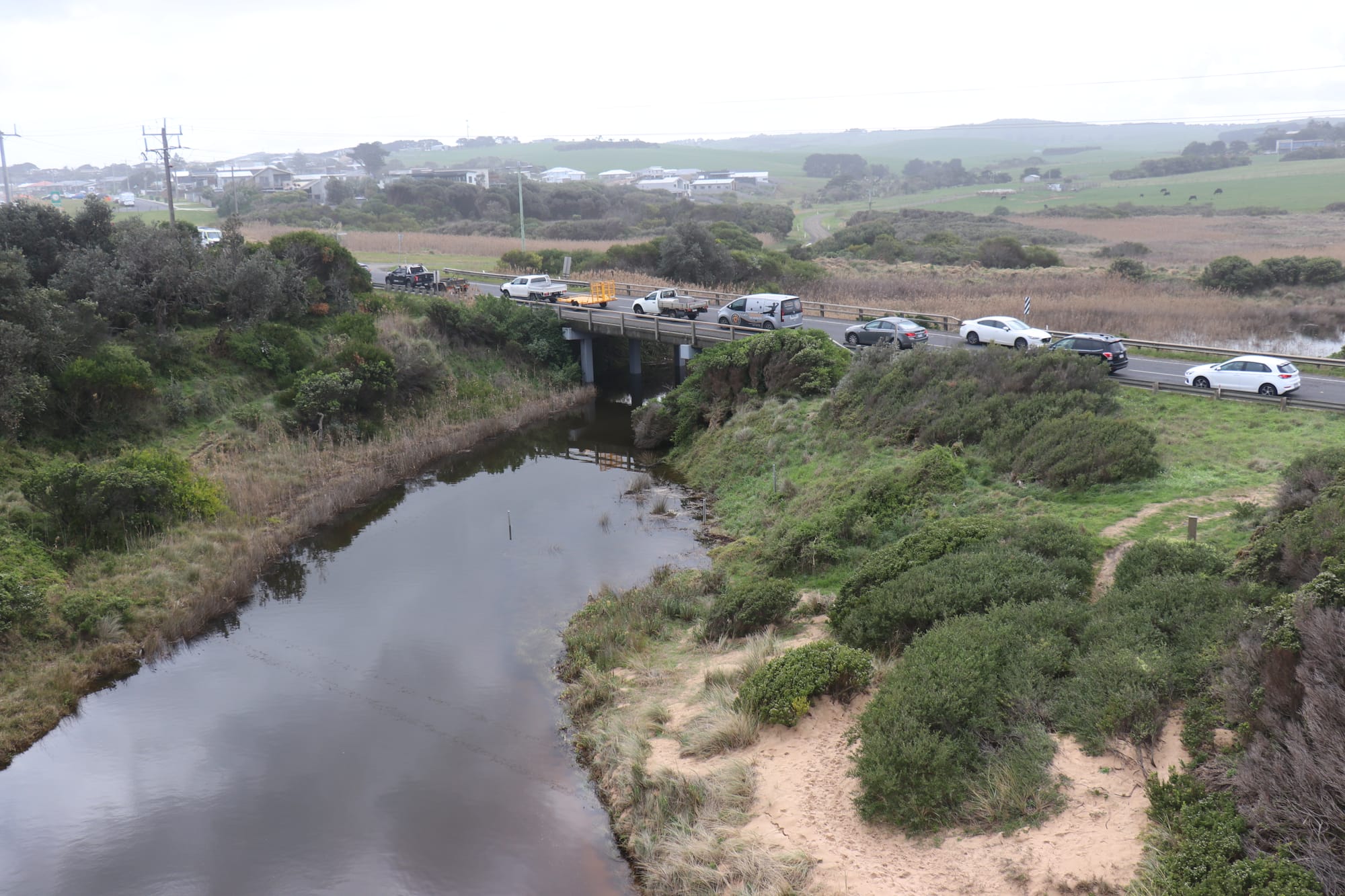 Bourne Creek estuary entrance closed naturally to the ocean last week after large swells deposited sand across the estuary entrance, causing water levels to rise. 