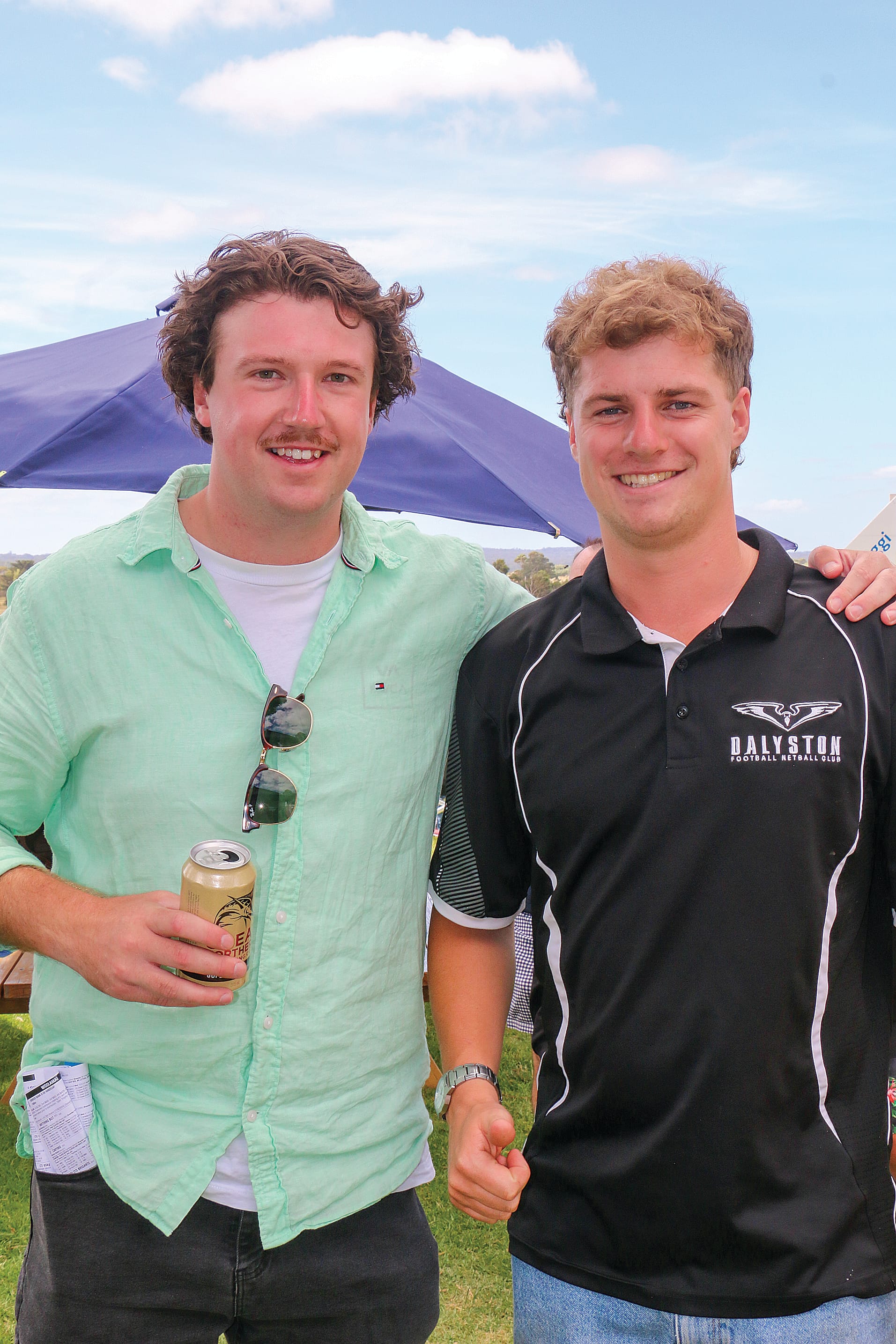 Dalyston Football Netball Club’s Charlie Cook and Shay Davis enjoyed the afternoon at the Woolamai Races on Saturday. 
