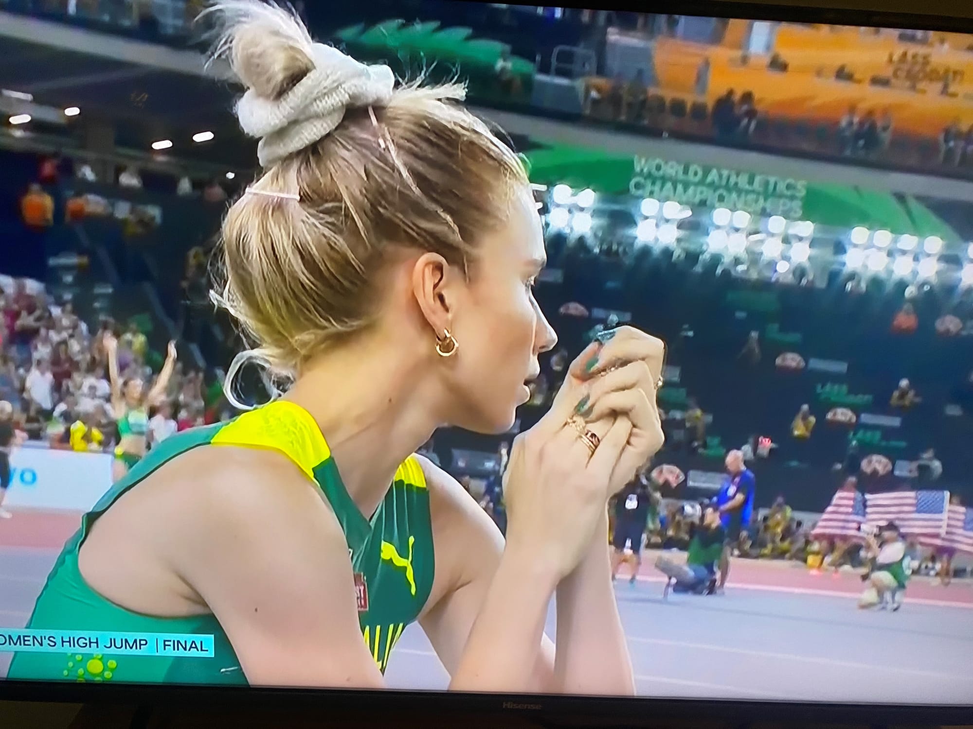 A contemplative Eleanor Patterson supports her team mate Nicola Olyslagers after her own competition came to a close.