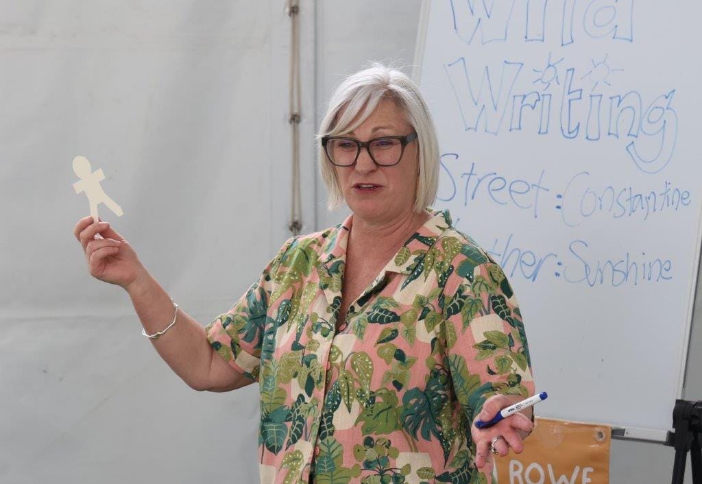 Andrea Rowe, best known for her book ‘Jetty Jumping’, conducts a story writing workshop on Sunday morning at the Fishy Stories Festival at Fish Creek on Sunday.