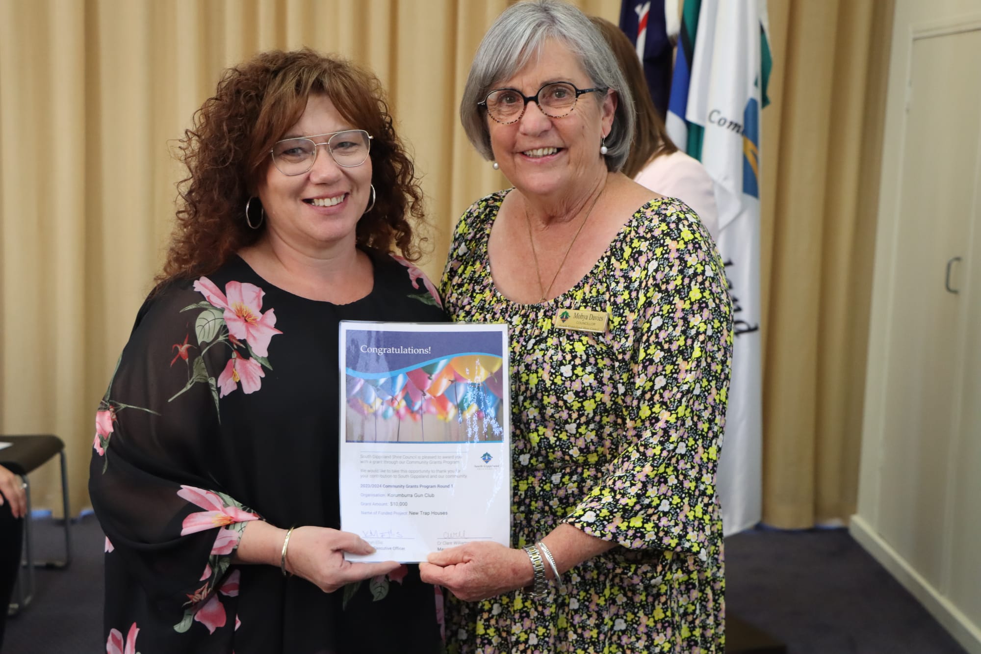 Catherine Waldron of Korumburra Gun Club with Cr Mohya Davies.