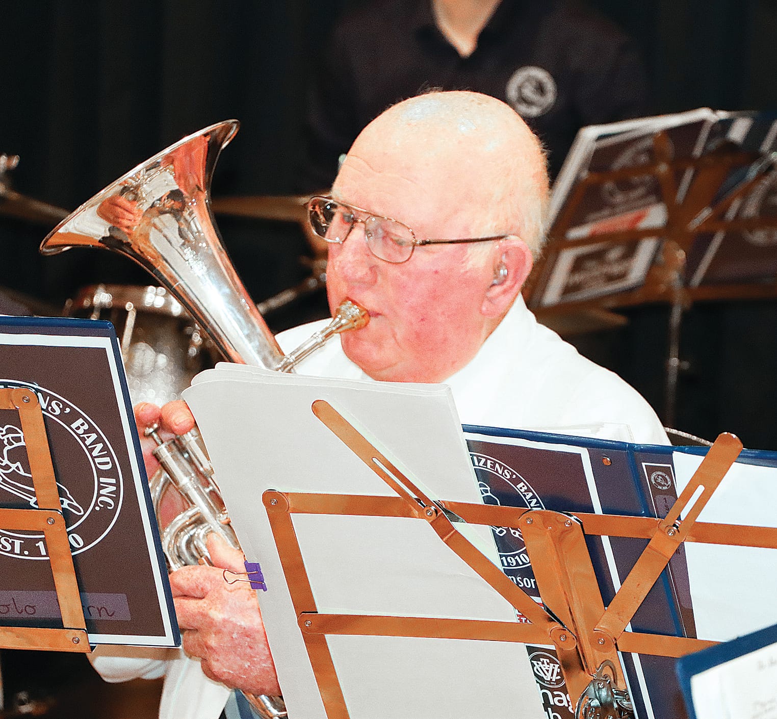 Don Edwards plays his tenor horn.