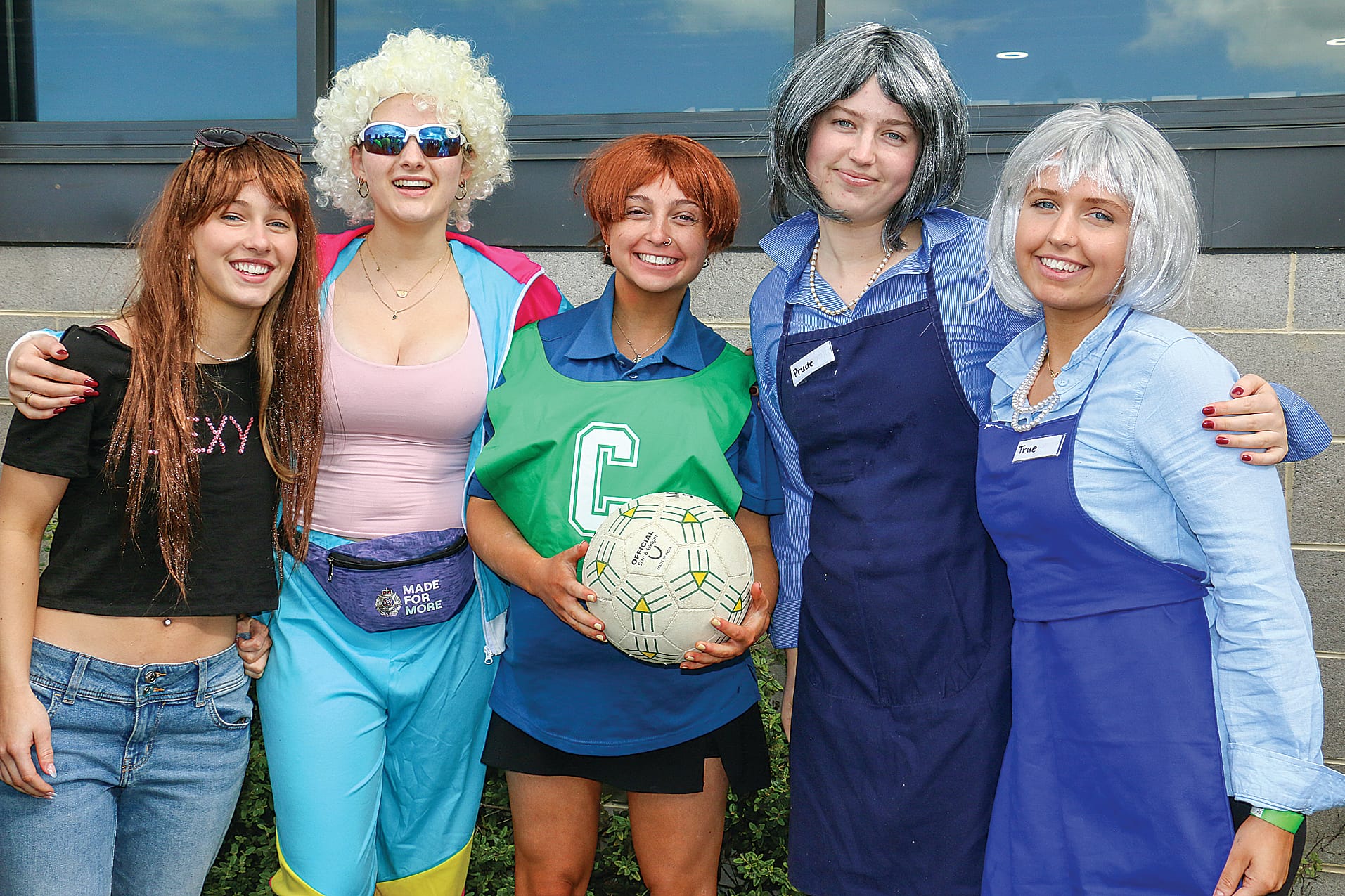 Kira Mascaros, Sarah Kennedy, Lucy Dean, Louisa Poll and Ally Farr chose the Aussie icons from Kath and Kim for their Celebration Day at Bass Coast College. Tk19_4424