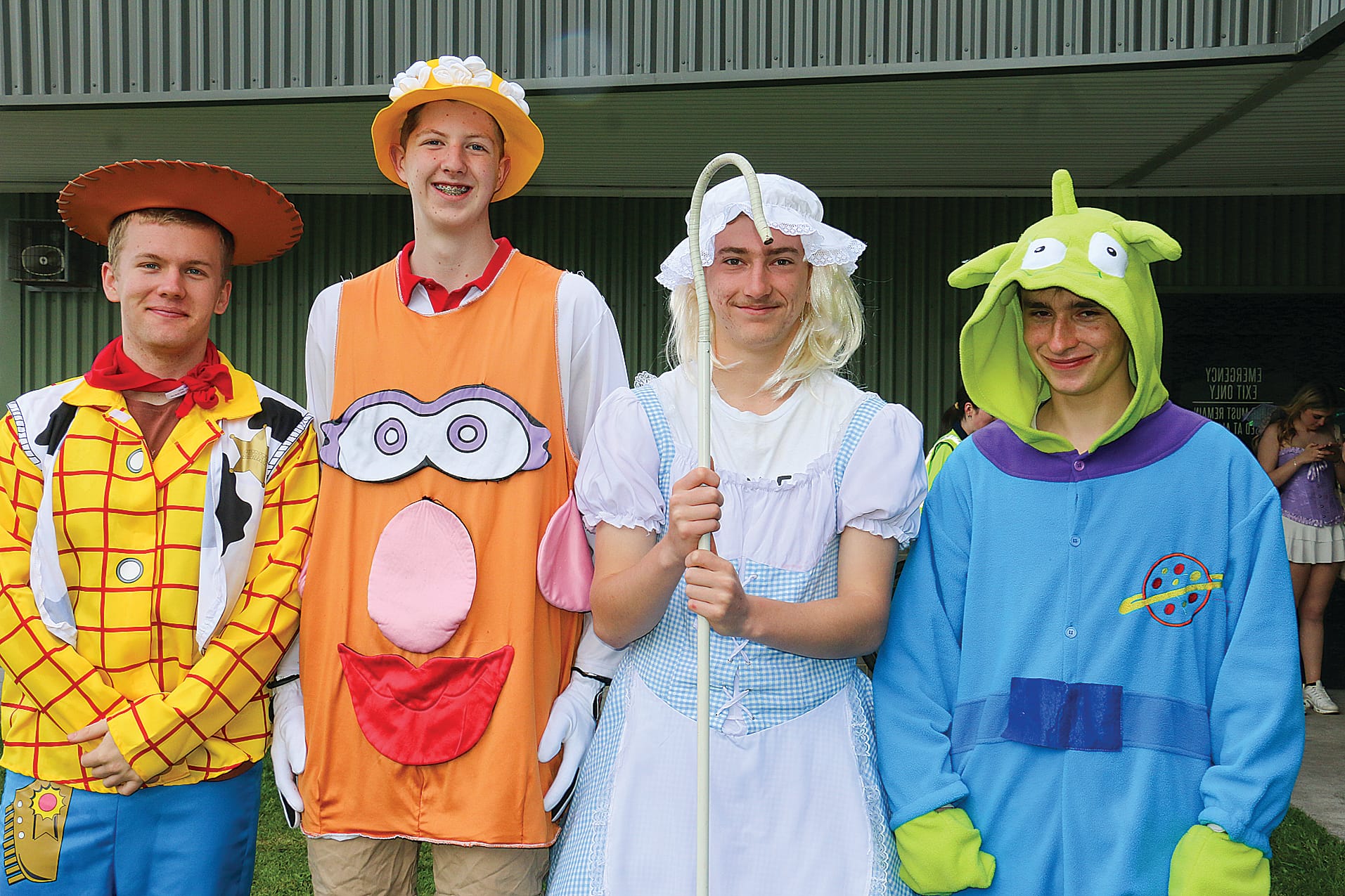Year 12 students Harry Gough, Ned Brown, Matthew Dakin and Raphael Spiteri-Stevens chose the beloved characters from Toy Story for their Celebration Day at Bass Coast College. Tk17_4424