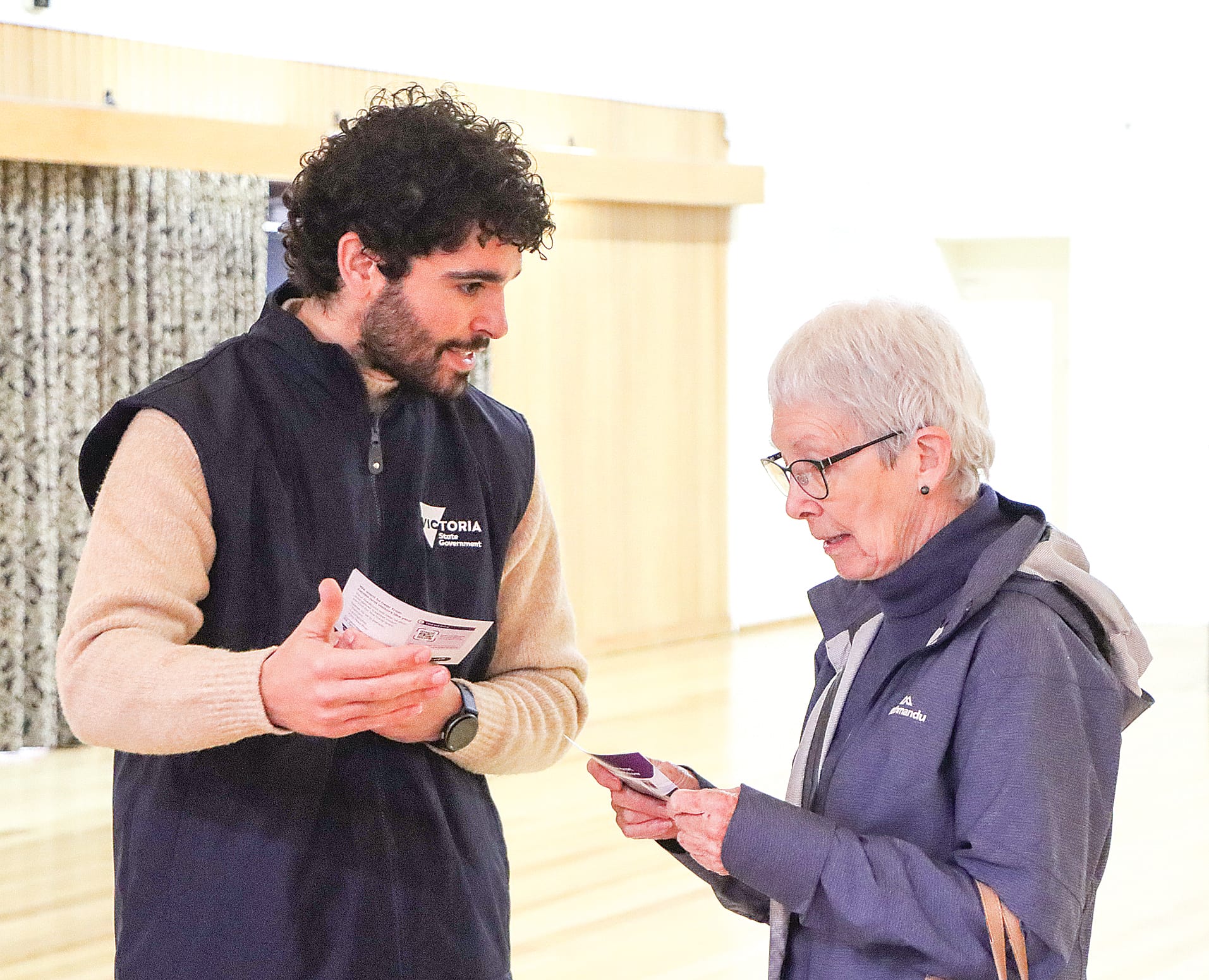 Leongatha’s Anne Yerbury chats about the local bus service to Melbourne. A02_2525