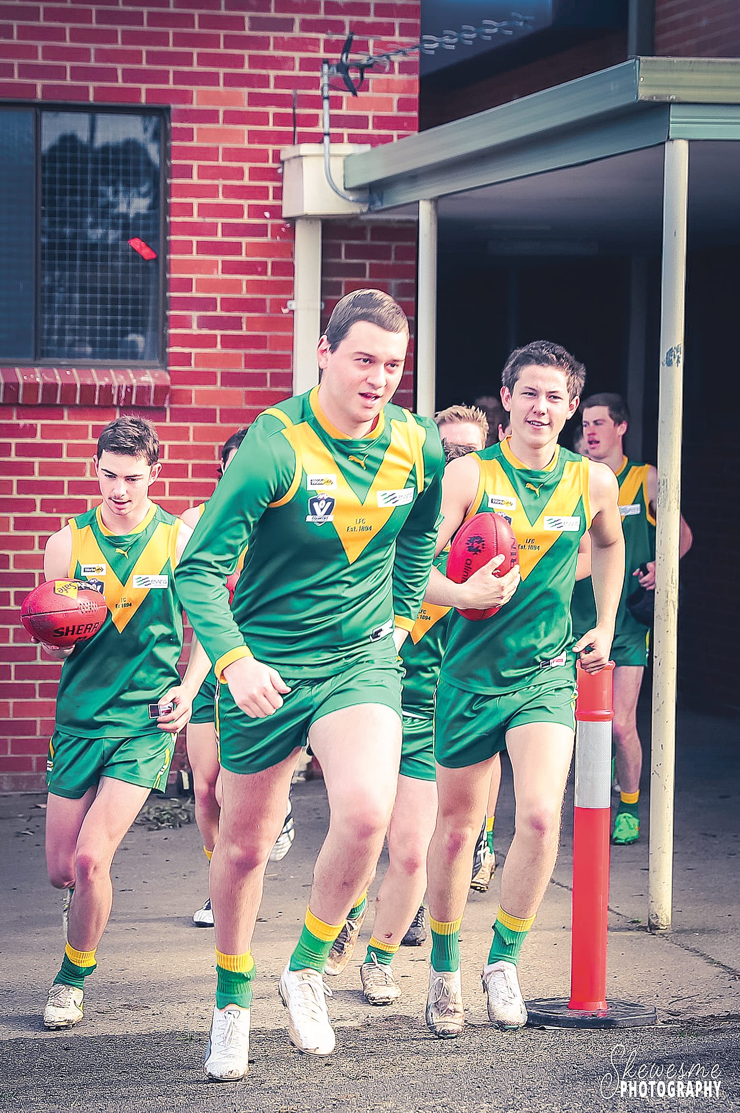 It was a celebration for the whole club as Xavier Bolge runs out with his Leongatha Under 18s teammates after getting the all clear from his doctors. Photos courtesy of Skewesme Photography.