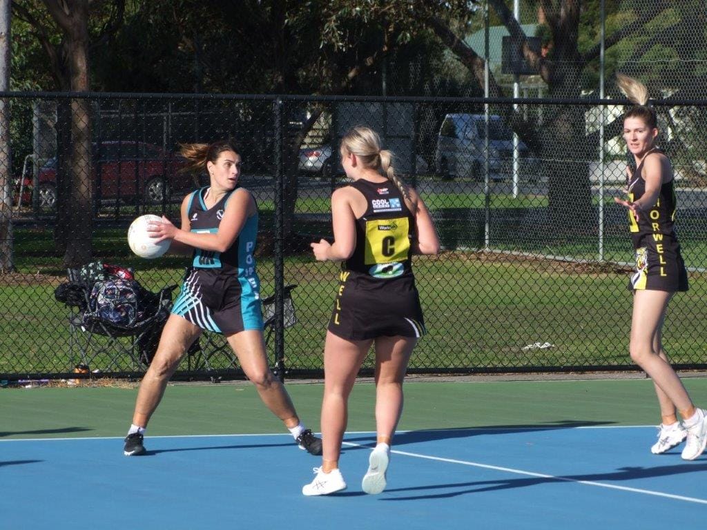 Courtney Young in action for Wonthaggi Power during her 250th A Grade game on Saturday. Photo by Paul Landells.