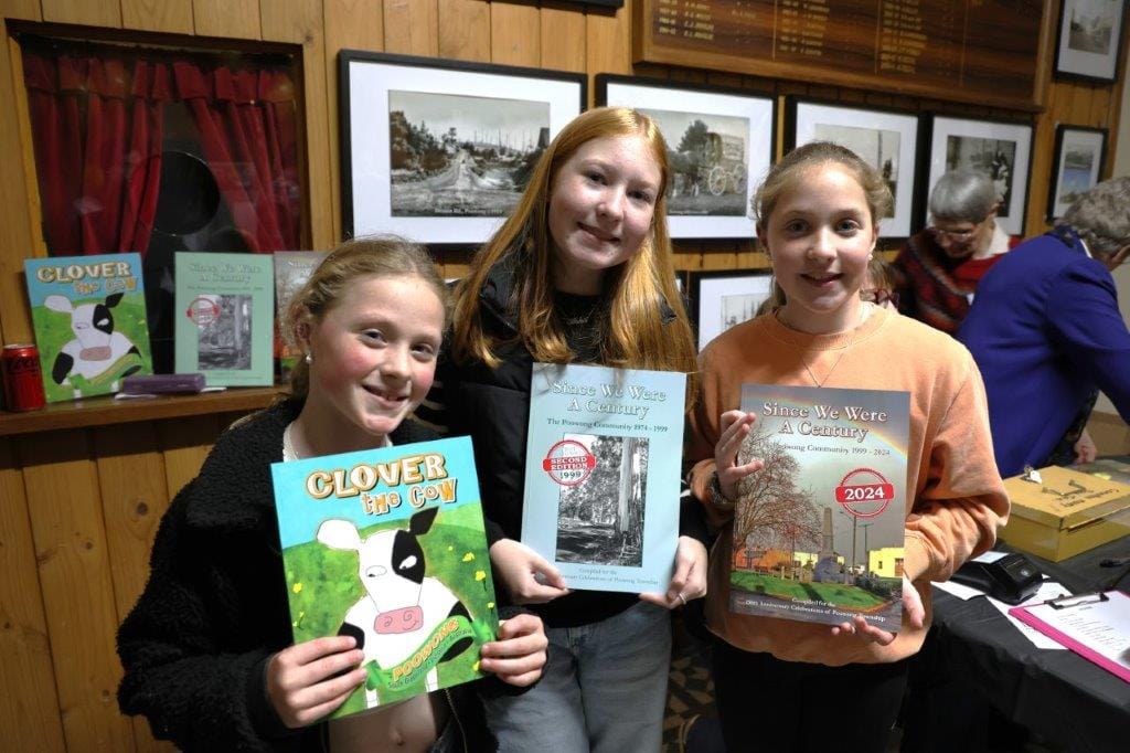 Helping with the sales of the Poowong anniversary books were Sophie Zekic (Motton), Asha Dalton (Van’t Hof) and Grace Zekic (Motton).