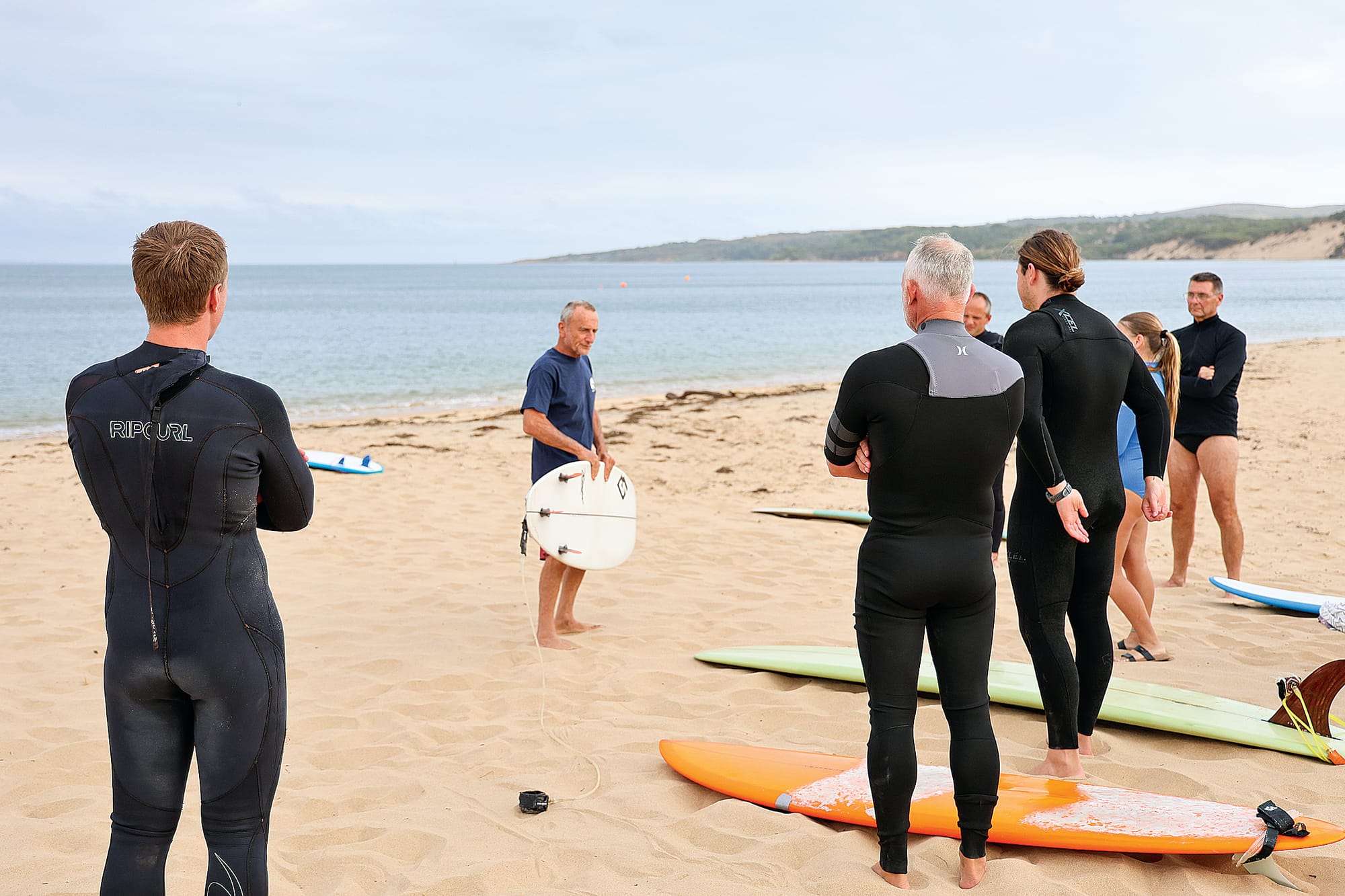 Phillip Island Boardriders official Adrian Sorati offers training advice to those involved in the surfers rescue course last week.
