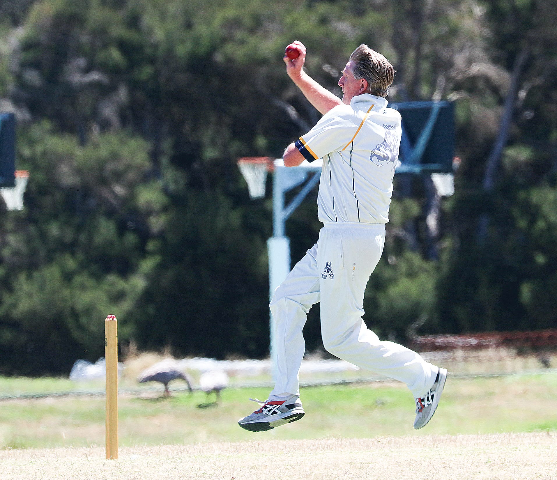 Shane Paterson bowling for Koonwarra against Phillip Island. Z22_0624