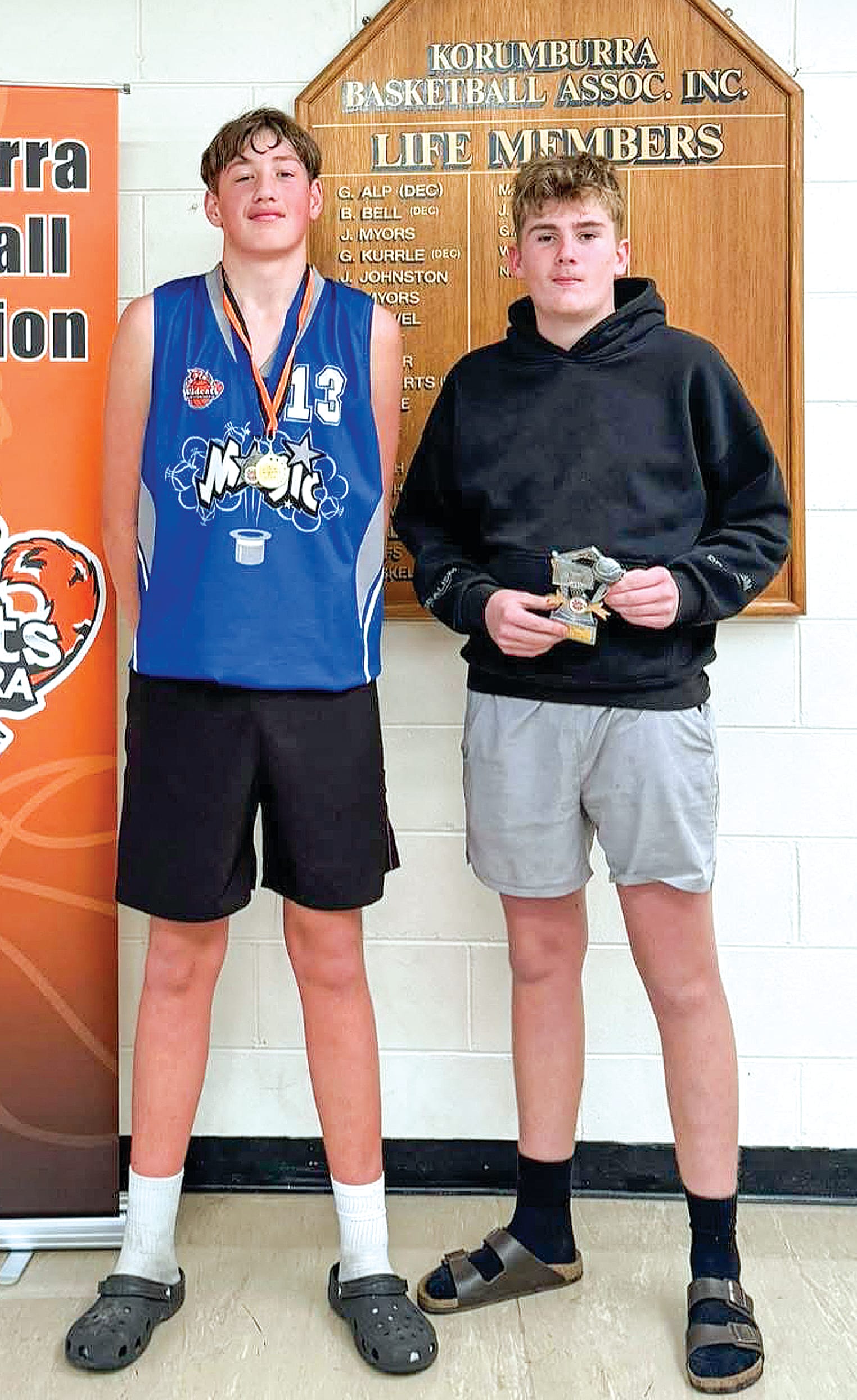 U17 boys grand final MVP Archie Evans with season MVP Alistair Buckland. Absent: Angus O’Connor (season MVP).