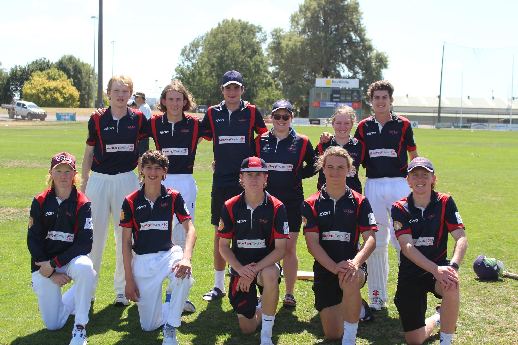 Inverloch are into the under 17s Grand Final, pictured is their squad (back L-R) Isaac Seuren, Riley Harris, Callan O’Flynn, Keely Dennerley, Gabrielle Perry, Harry Butcher (C), (front L-R) Jordon Foote, Rhys Newman, Jesse Dugard, Archie Terlich and Zak Box. (absent Max Scott) Jason Dennerley and David Newman (coaches). B24_1023