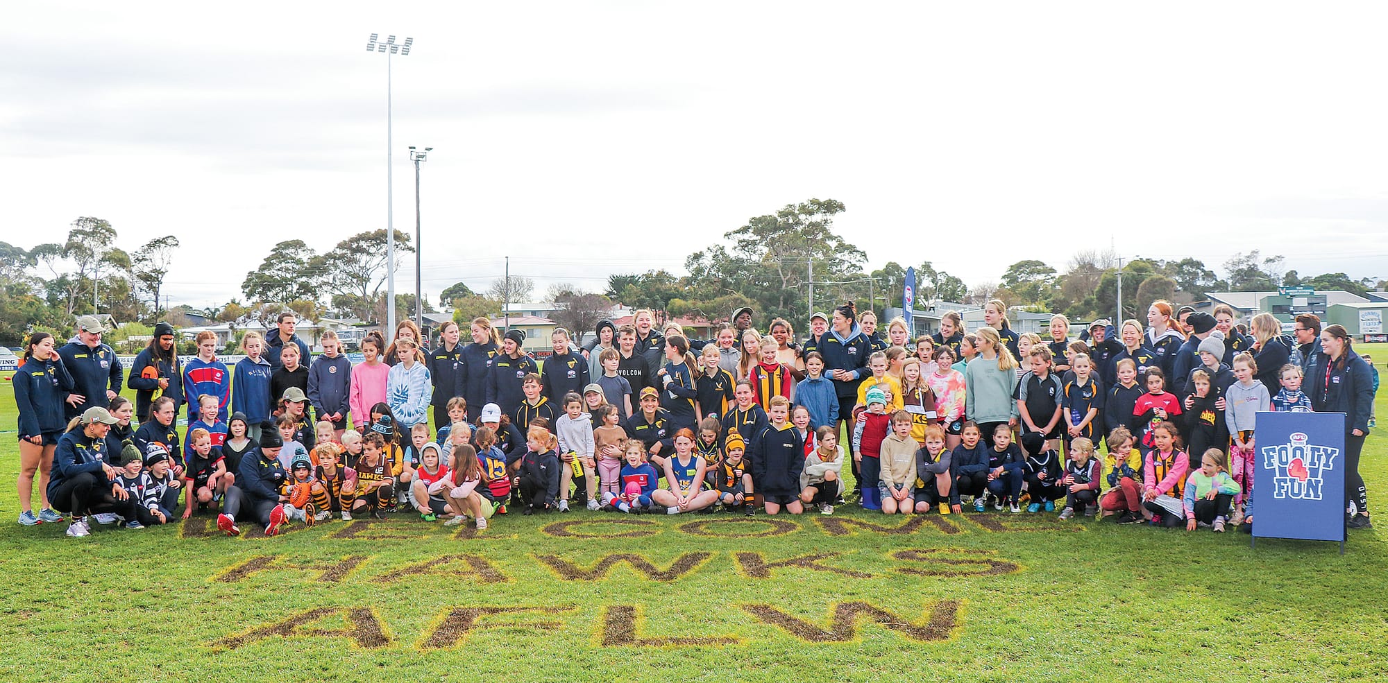 Over 100 children were registered for the Inverloch Footy 4 Fun clinic at the Inverloch recreation reserve on Saturday morning, partaking in drills with the AFLW Hawthorn team. Z19_3022