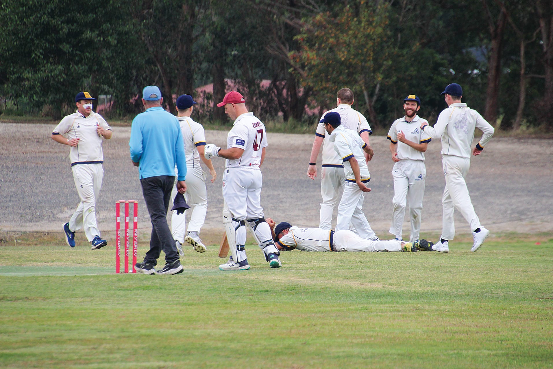 Celebrating the wicket of Jake Hackett caught by Jason Kennedy.