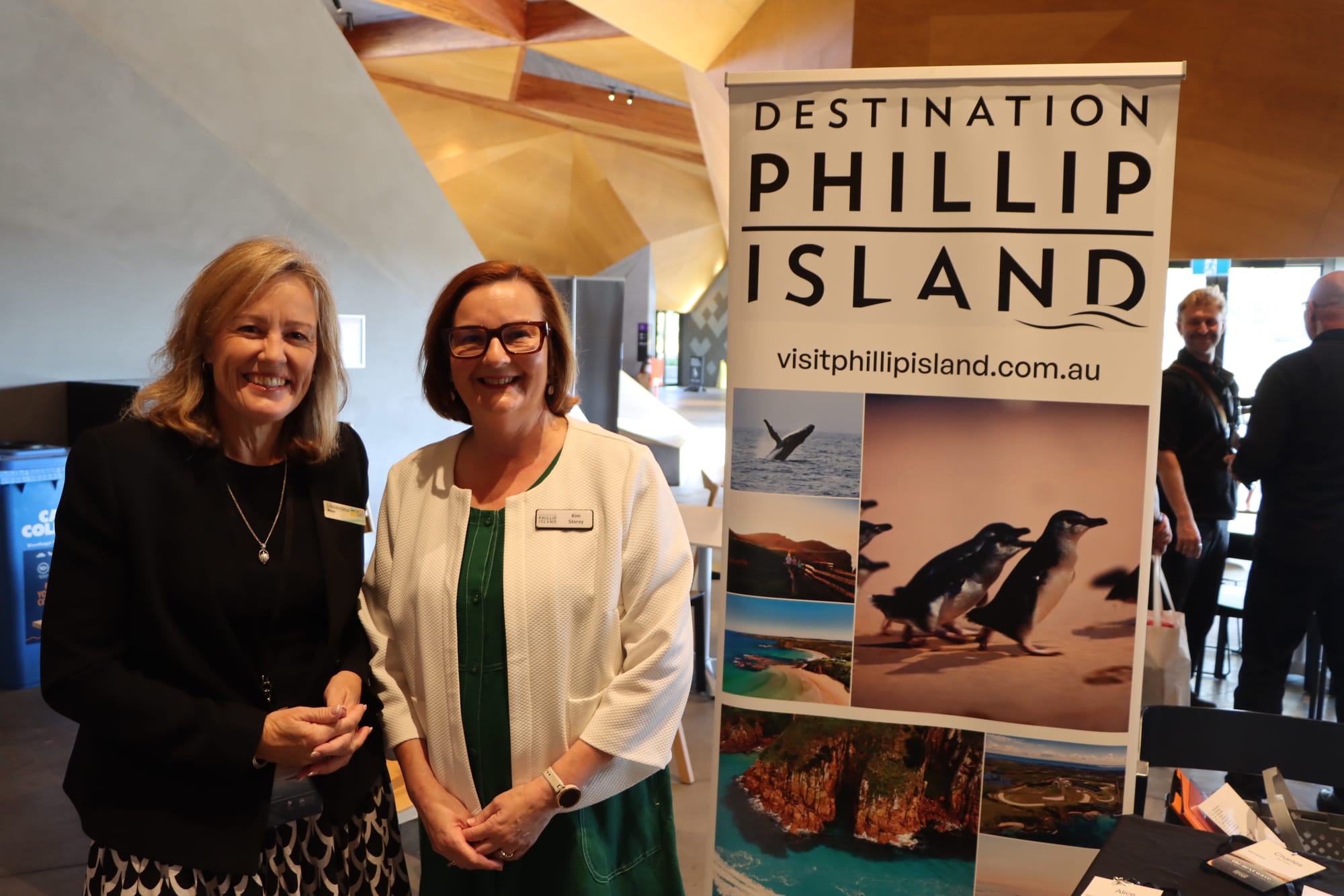 Bass Coast Shire mayor Rochelle Halstead, pictured with Destination Phillip Island’s Kim Storey, expressed concern about the State Government’s merger proposals for DPI.