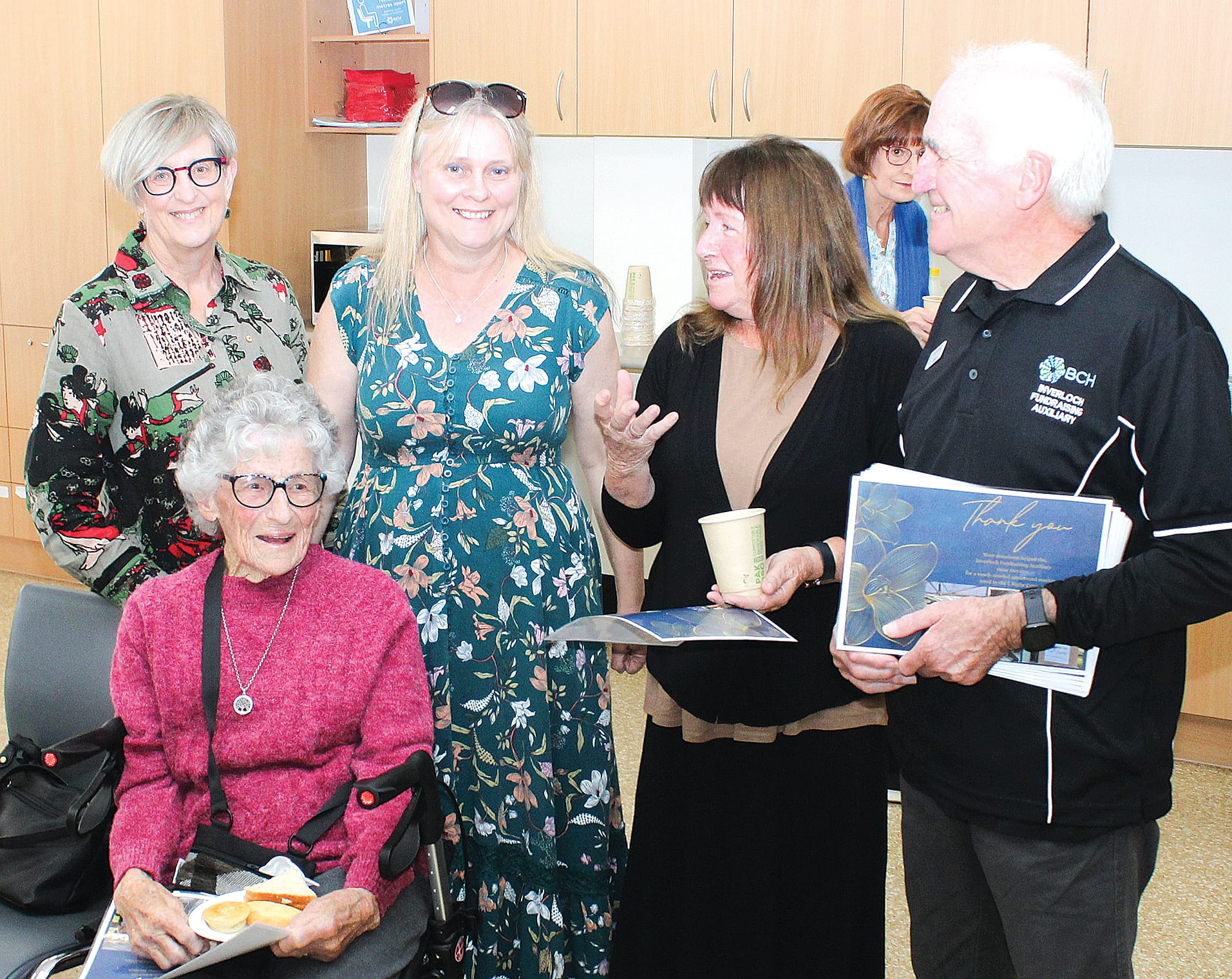 BCH’s Sue Hunt, back left, chats with donors Jean Sartain and Katrina Clarke, Jean’s carer Pam Sutcliffe and Gerry Surridge from the Inverloch Fundraising Auxiliary at the afternoon tea.