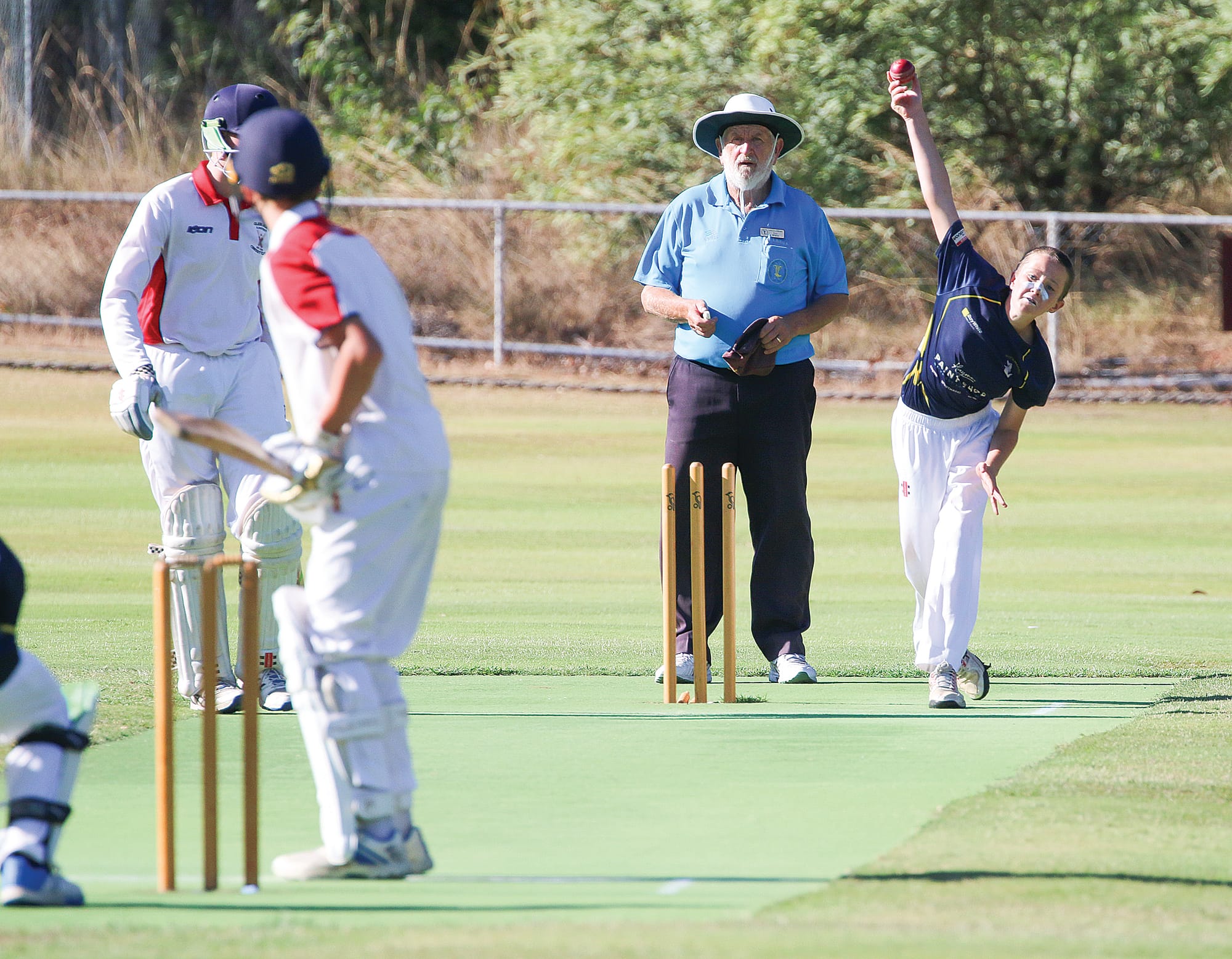 Brydon Marshall bowls for Phillip Island in the U15s grand final.