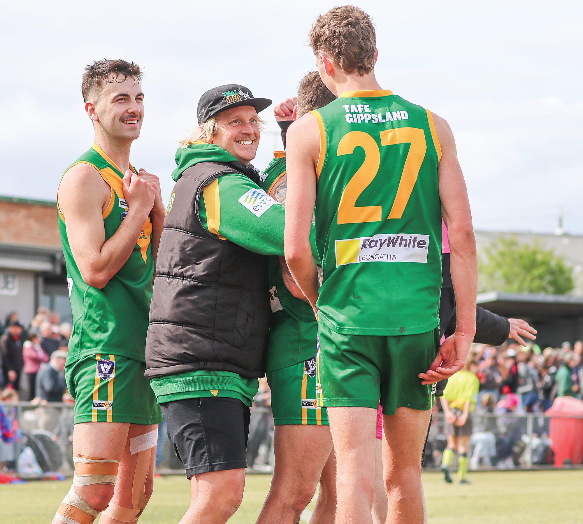 Celebrations begin before the final siren with Leongatha well in front of Bairnsdale late in the Reserves Grand Final. A54_3924