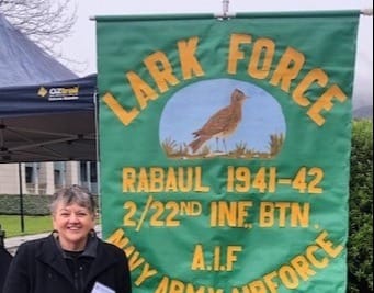 Leongatha historian Lyn Skillern represented South Gippsland at the official commemoration of one of Australia’s worst wartime tragedies, the sinking of the ‘Montevideo Maru’ with the loss of 13 local lives, many of them members of the ill-fated 2/22nd Battalion AIF. Photo Olivia Skillern.