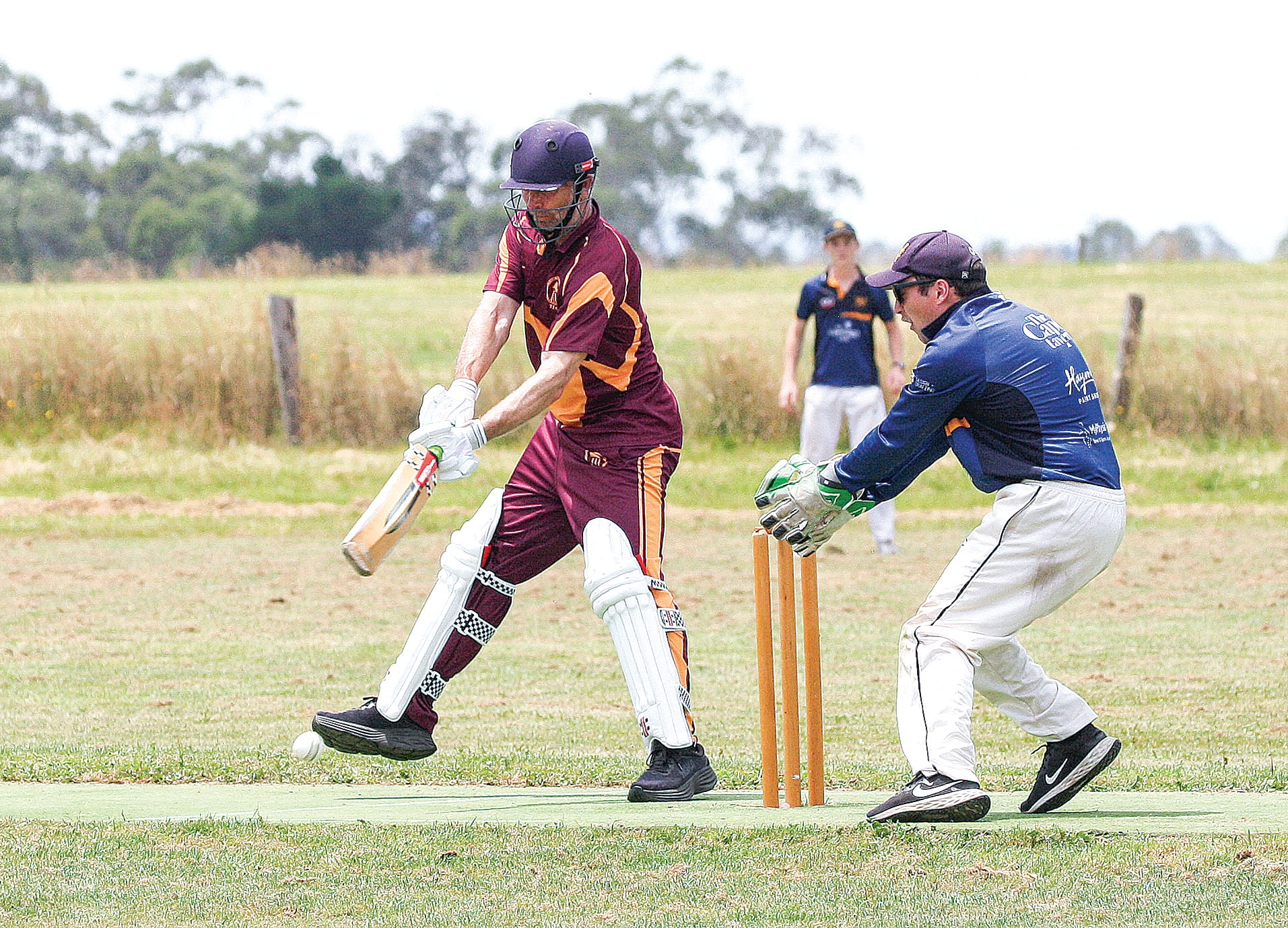 Sam Matthews plays late and squeezes the ball through the off-side. Ns030224