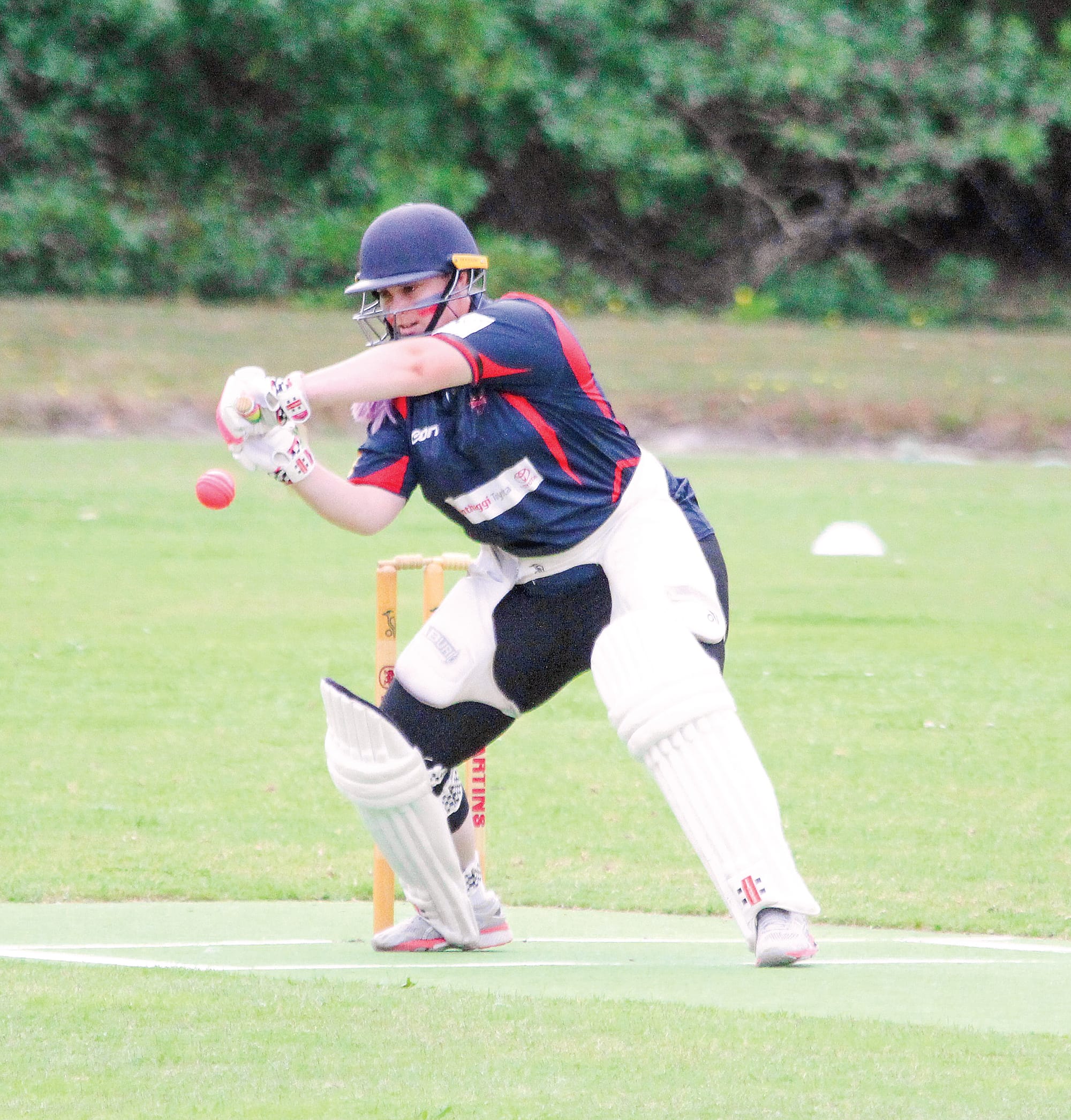 Stingettes captain Katrina Burgoine plays a cracking shot to the offside in the first innings. 