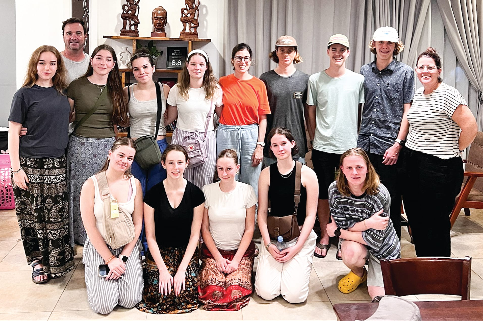 Newhaven College’s enthusiastic student volunteers in Cambodia. Back, from left, Tilly Stecher, Principal Tony Corr, Eve Oakley, Sienna Bell, Grace McCrimmon, Alice Enter (Newhaven College alumni now teaching in Cambodia), Finlay Cameron, Kadek Humphris, Oscar List, Fiona Smart. Front, from left, Lola Afford, Matilda Abraham-Williams, Matilda Feehan, Nissa Campbell Walker and Lachlan Paterson.