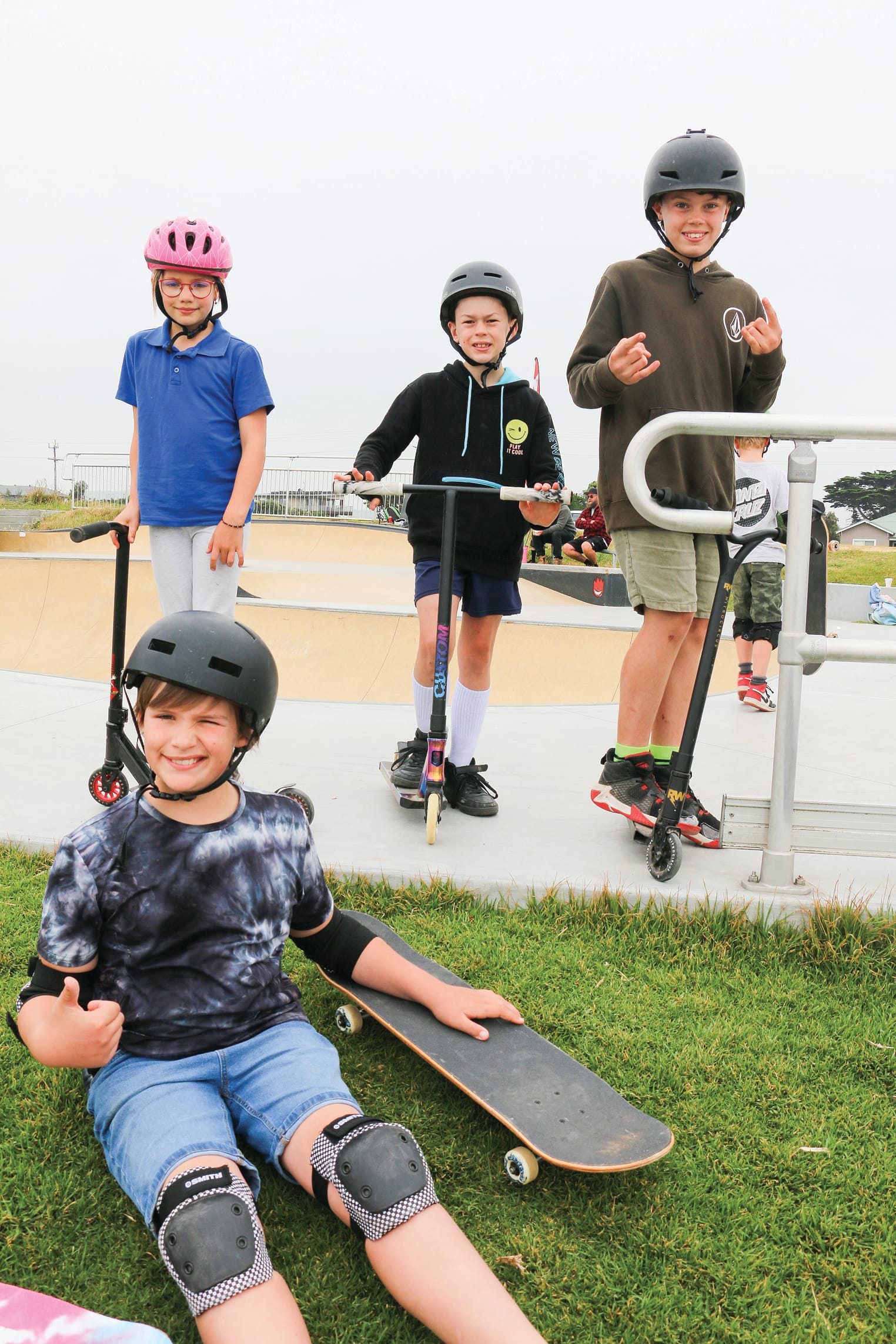 Bass MLA Jordan Crugnale, Bass Coast Shire Council Deputy Mayor Cr Rochelle Halstead, Mayor Cr Clare Le Serve, Kilcunda Community Association former president Andrea Bolch and President Marcel Van Den Bronk officially opened the Kilcunda skate park on Sunday with plenty of excited skaters. 