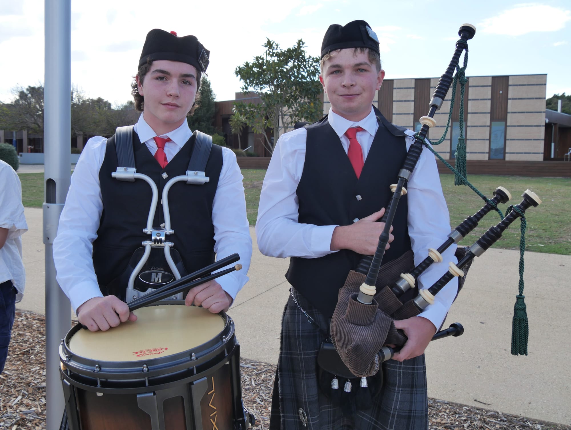 Brothers, James and Mackenzie Cameron played the Celtic Drums and Bagpipes as part of the Newhaven College ANZAC Day commemorations.
